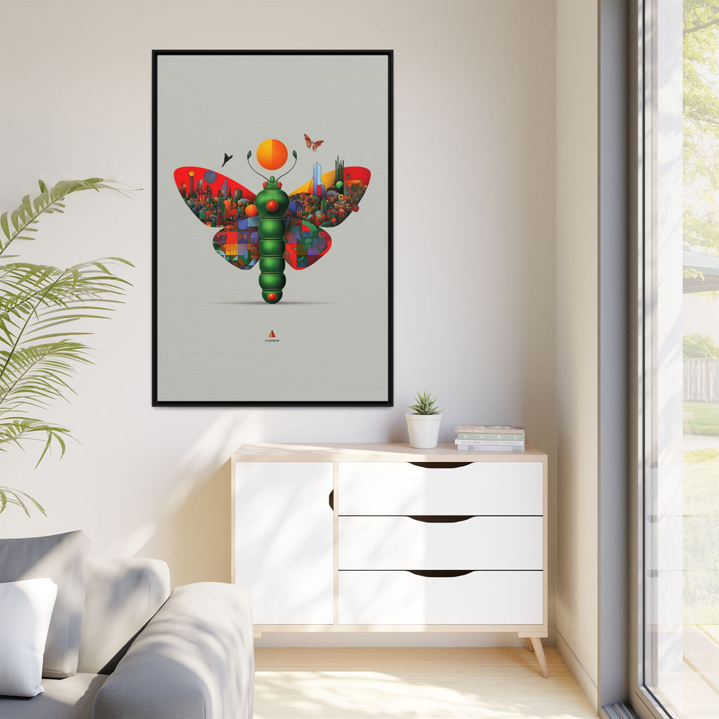 Urban Metamorphosis Framed Print: Geometric Cityscape Butterfly, Digital Surrealism Collage   |  Custom Orders Available