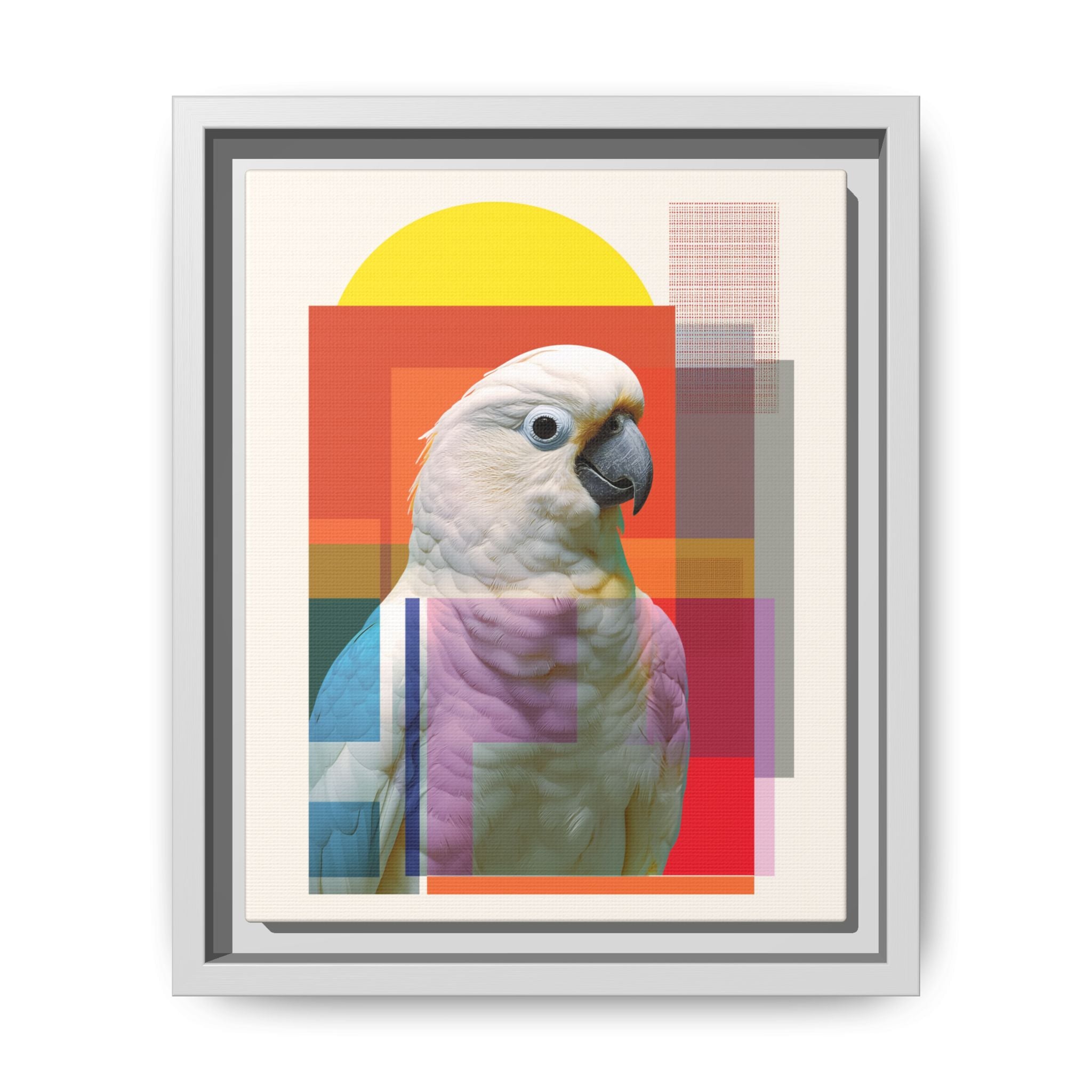 Cockatoo Chromatics Framed Print: Geometric Wildlife Portrait, Contemporary Art Print   |  Personalized & Custom Orders Available