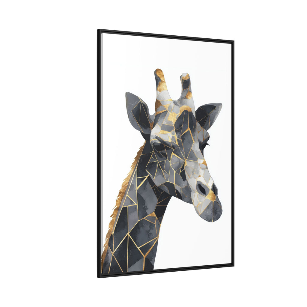 Geometric Giraffe Mosaic Framed Print : Contemporary Cubist Animal Portrait, Metallic Gold Angular Design   |   Custom Orders Available