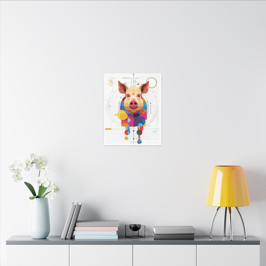 Geometric Pig Portrait: Cubist Animal Art, Technical Design Illustration   |    Custom Orders Available