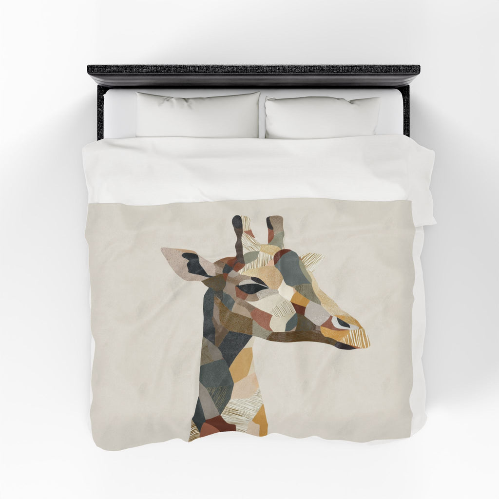 Velveteen Plush Blanket Geometric Abstract Pastel Earthen Toned Giraffe, Quilt Cover, Duvet, Doona, Home Decor, Bedroom Accessories, Gift