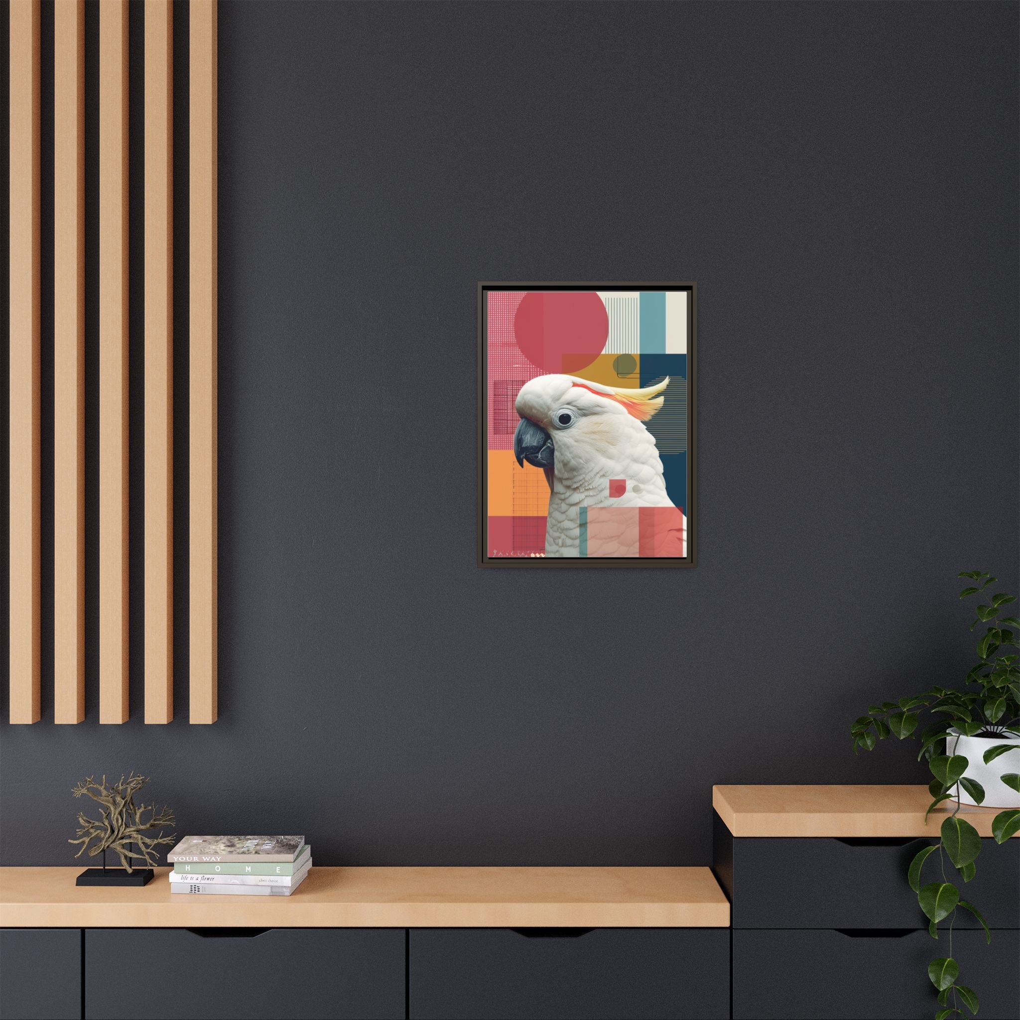 Cockatoo in Geometry: Mid-Century Modern Wildlife Art, Photorealistic Nature Print   |    Custom Orders Available