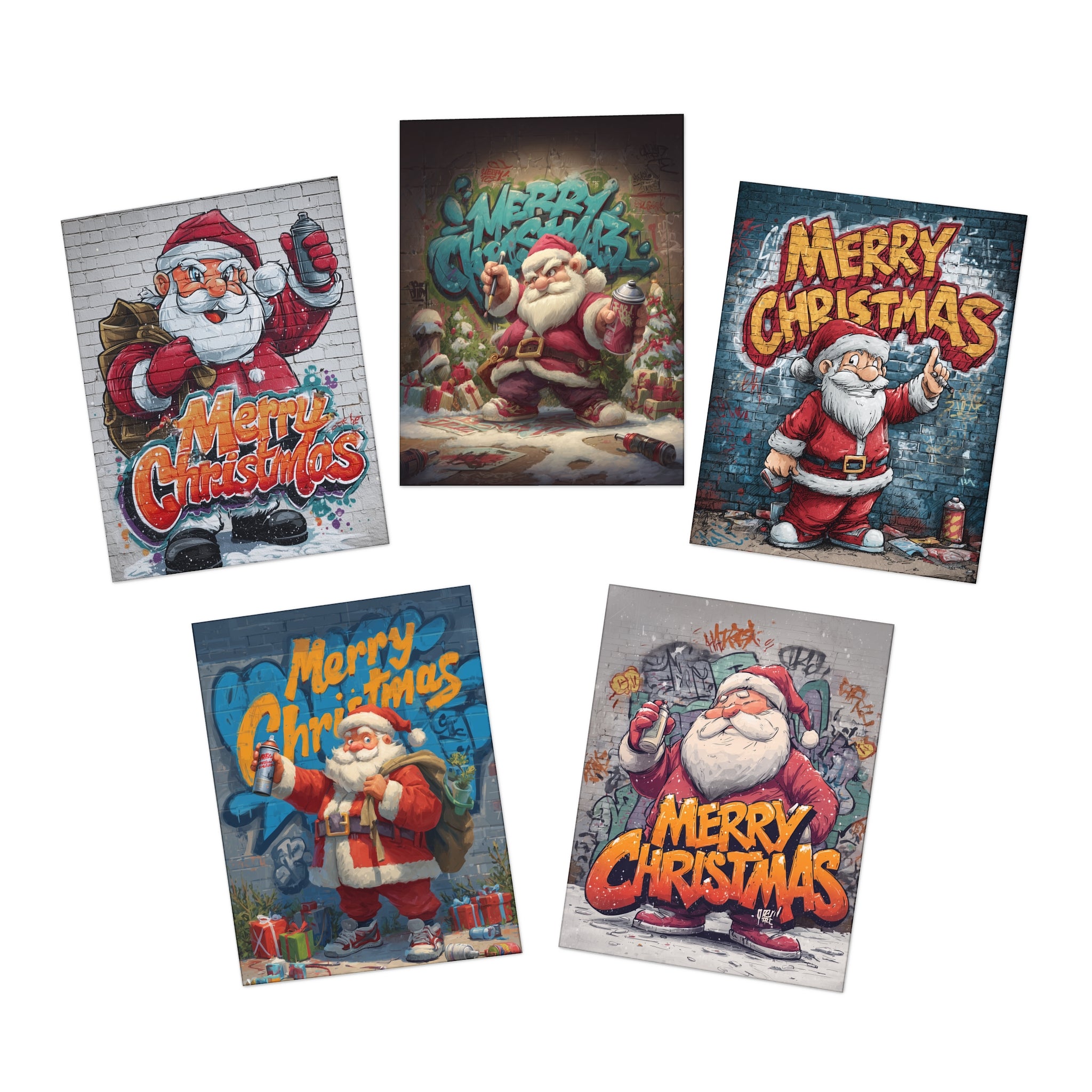 Santa Street Art Christmas Cards (5-Pack)