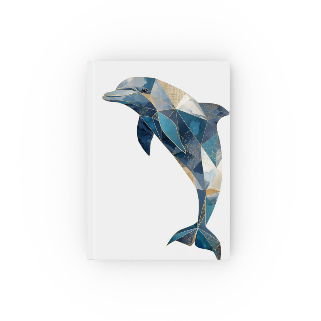 Personalized Dolphin Journal    |  Geometric Oceanic Mosaic: Dolphin in Blue and Gold, Contemporary Marine Art, Faceted Wildlife Design
