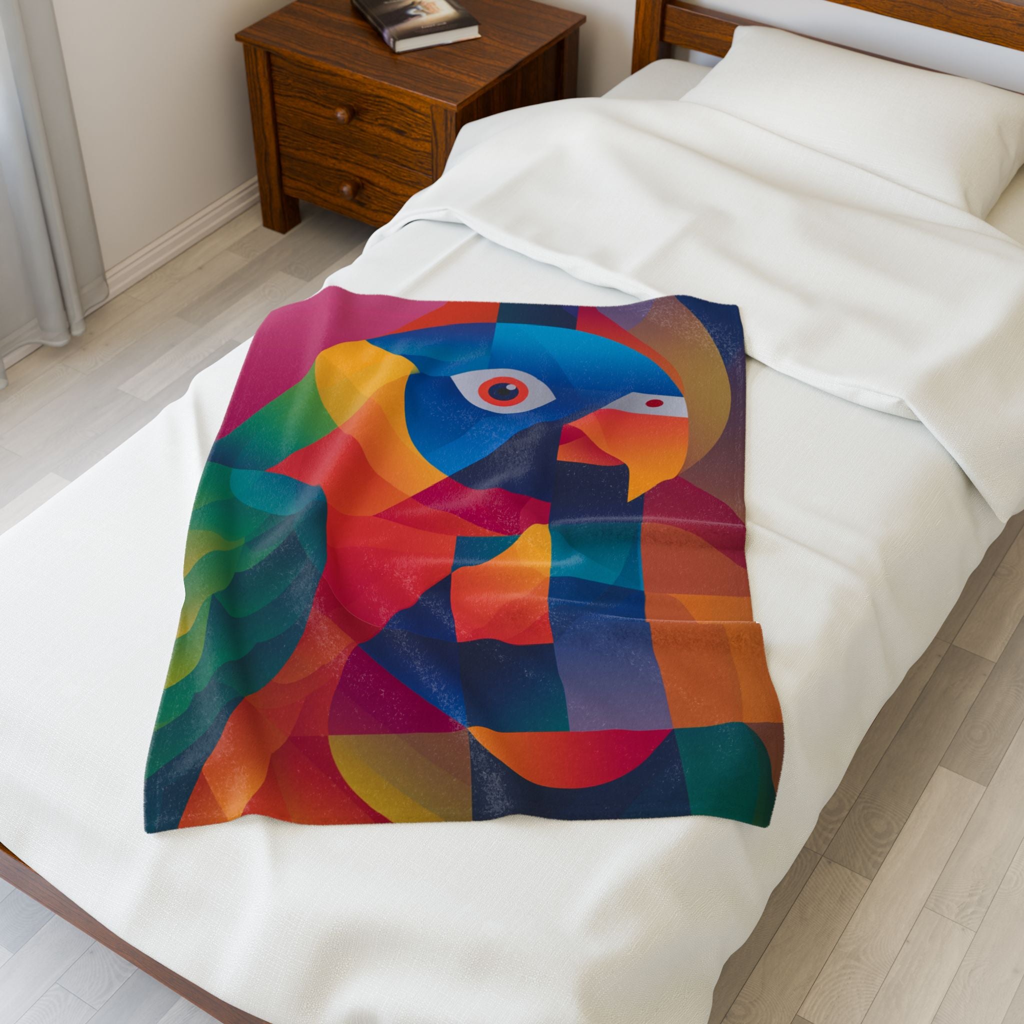 Cubist Parrot Quilt Cover, Doona Cover, Duvet : Geometric Avian Abstraction, Prismatic Color Palette   |    Custom Orders Available