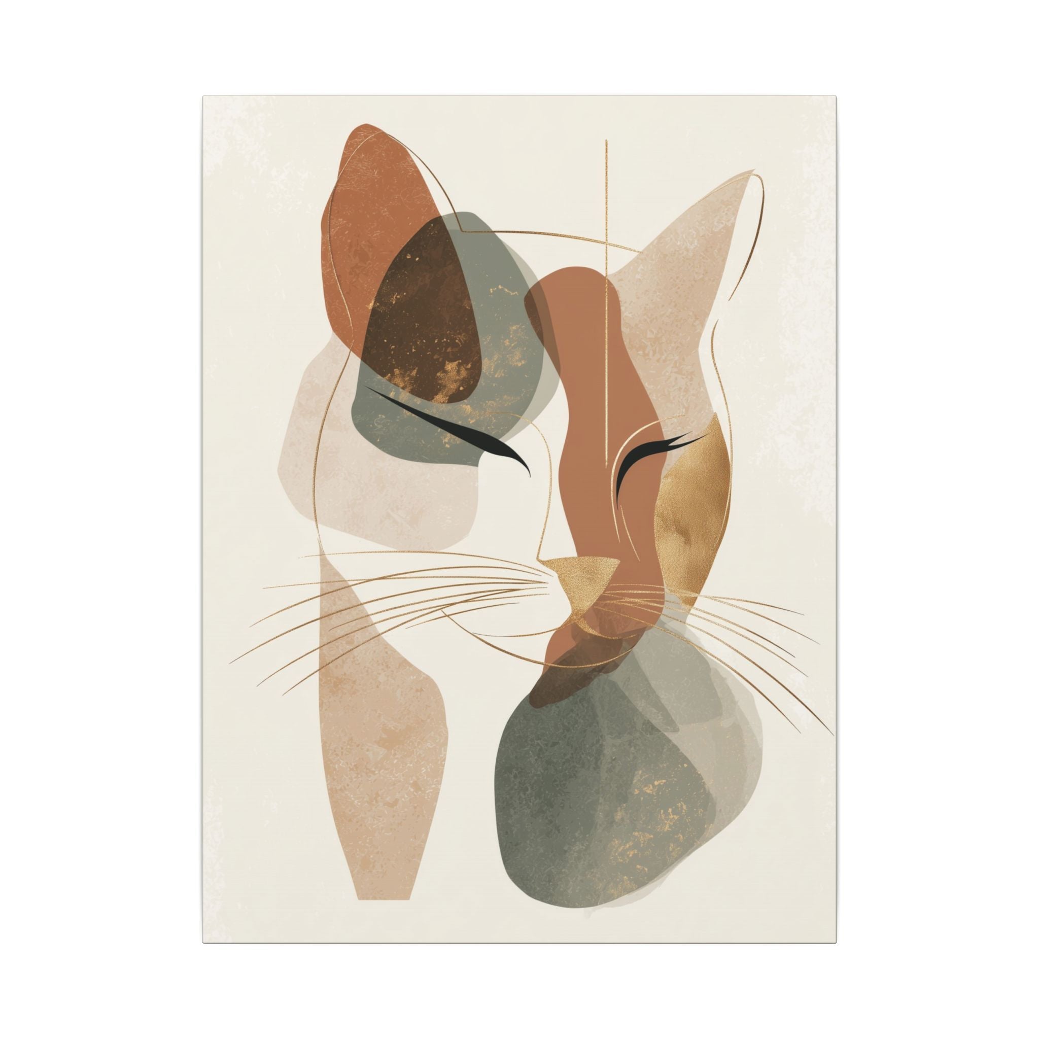 Feline Abstraction: Minimalist Cat Portrait, Contemporary Geometric Art, Organic Earth Tone Design   |  Personalized & Custom Orders