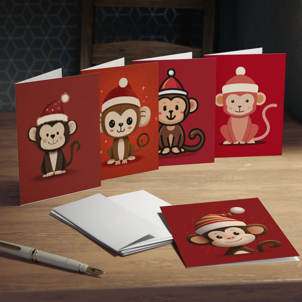 Cheerful Holiday Greeting Cards, Cute Monkey Cards for Christmas, Festive Note Cards, Animal-Themed Invitations, Fun Cards for Friends