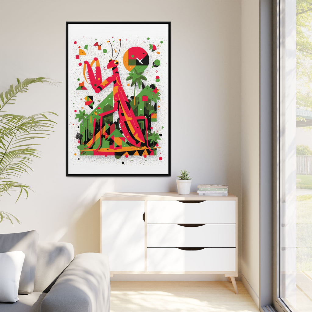 Praying Mantis Framed Print Geometric : Abstract Modernist Insect Art, Graphic Design Composition   |   Custom Orders Available