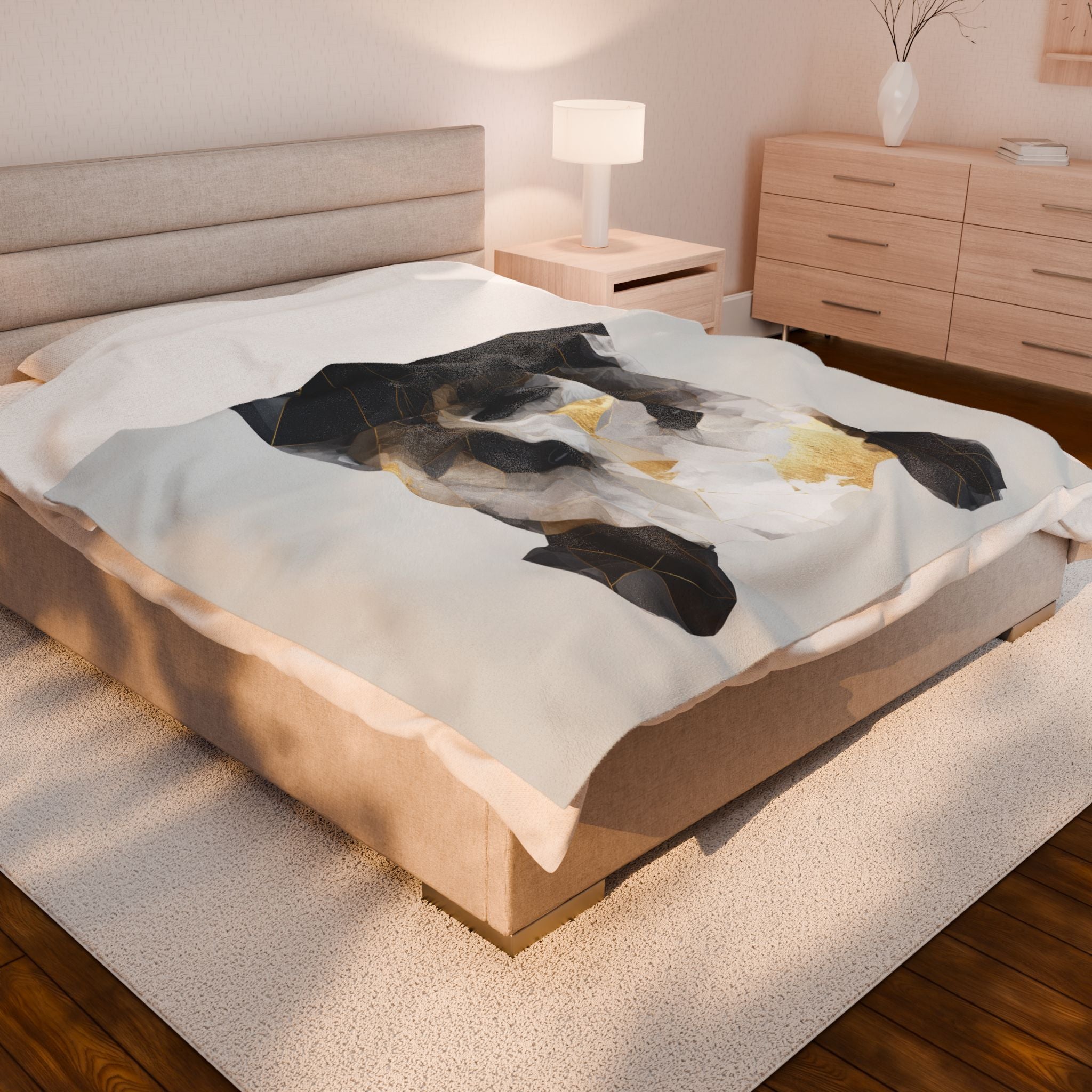 Velveteen Plush Blanket Geometric Panda Blanket: Modern Animal Art, Metallic Gold Design   |  Personalized & Custom Orders Available