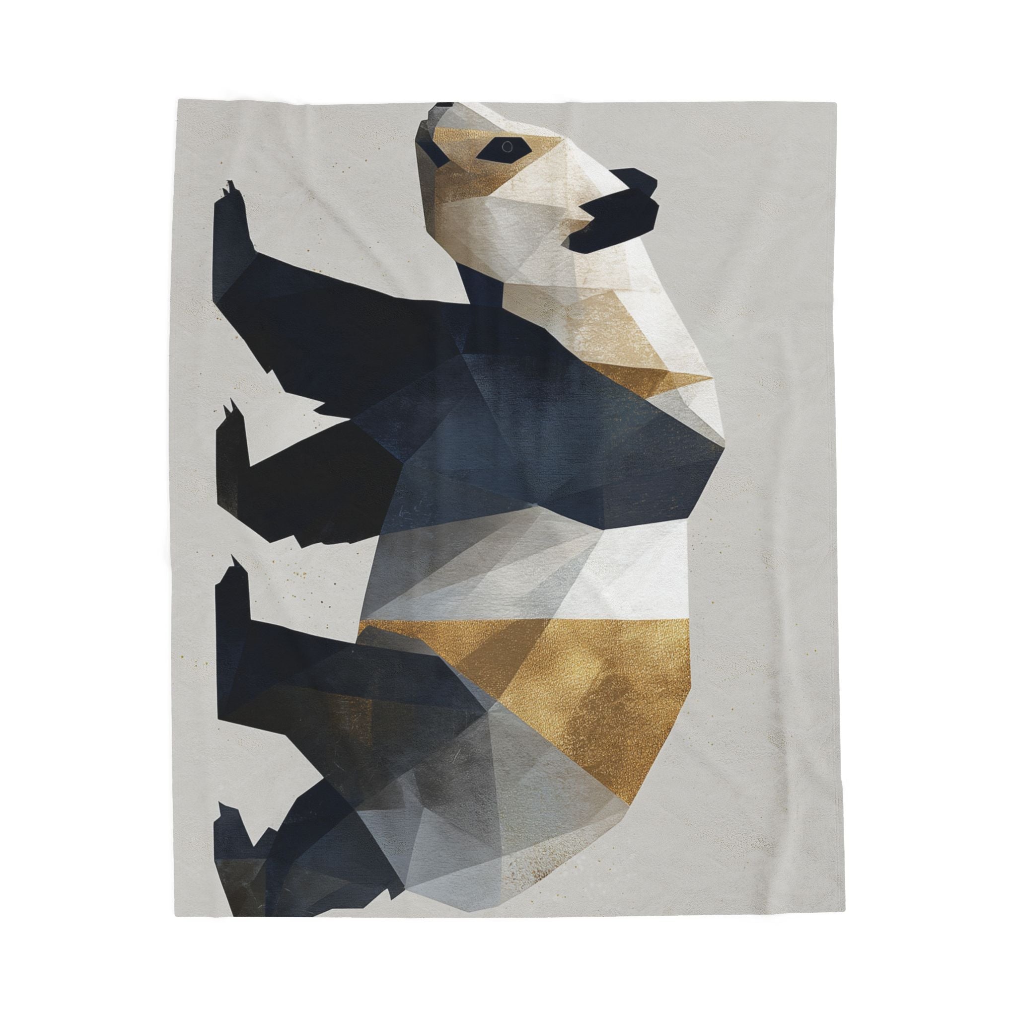 Velveteen Plush Geometric Panda Blanket: , Modern Minimalist Design, Gold and Monochrome Illustration   |  Personalized & Custom Order