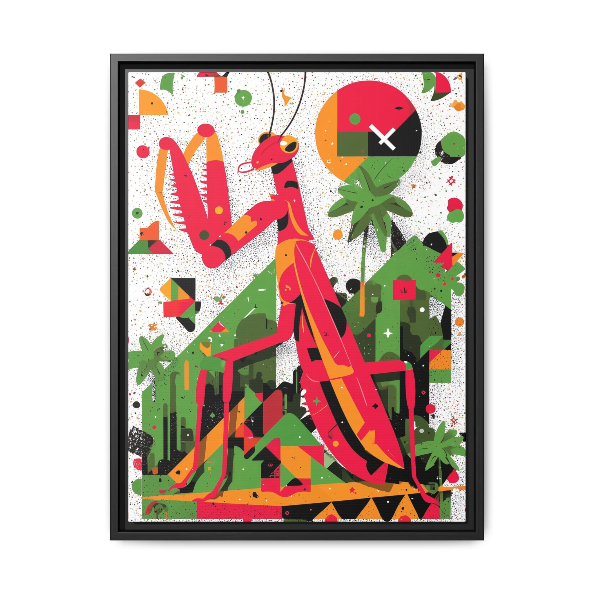 Praying Mantis in Bloom: Geometric Insect Portrait, Abstract Digital Illustration   |    Custom Orders Available