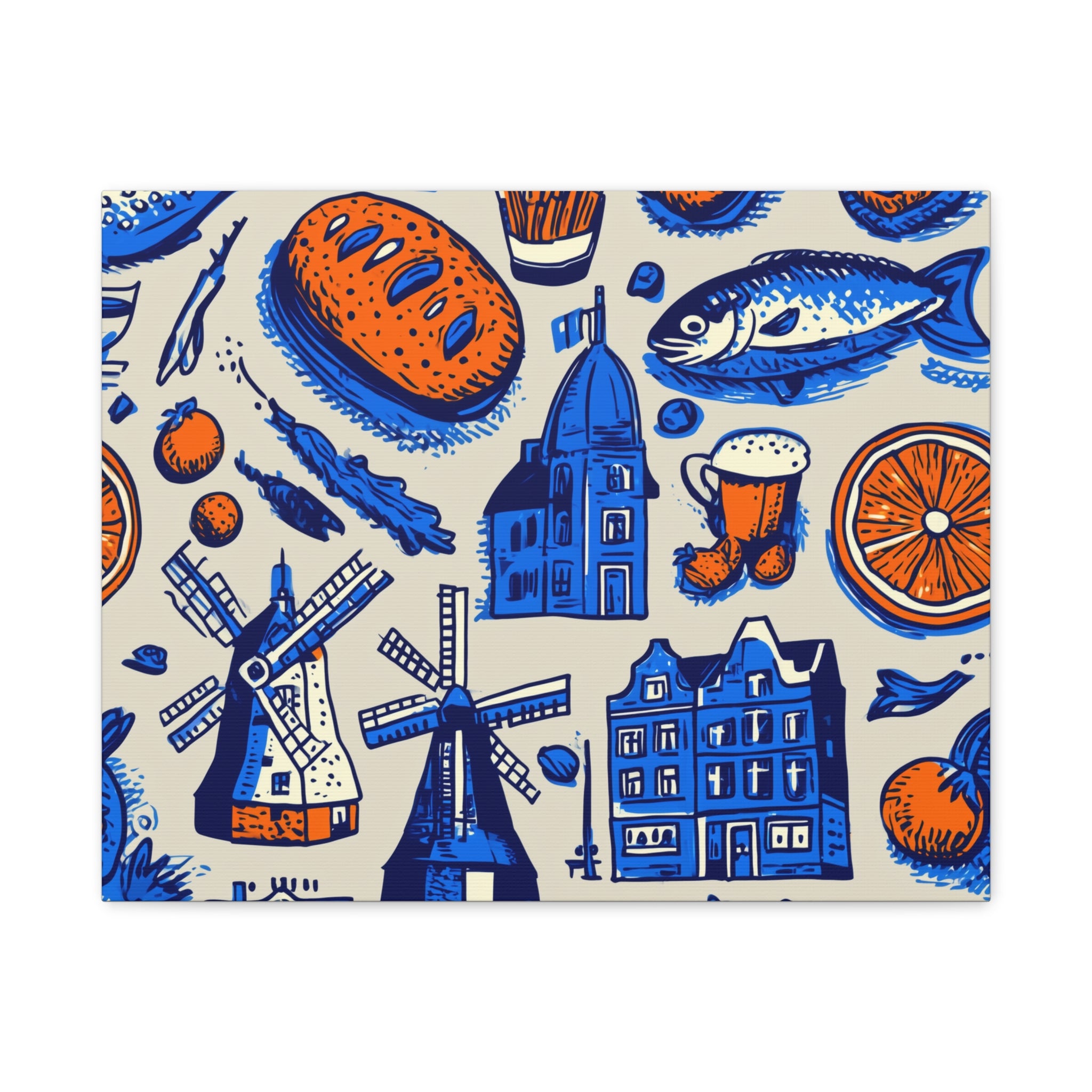 Dutch-Themed Matte Canvas Art Print, Wall Decor, Home Decor, Art Plaque, Gift for Food Lovers, Colorful Windmill Artwork