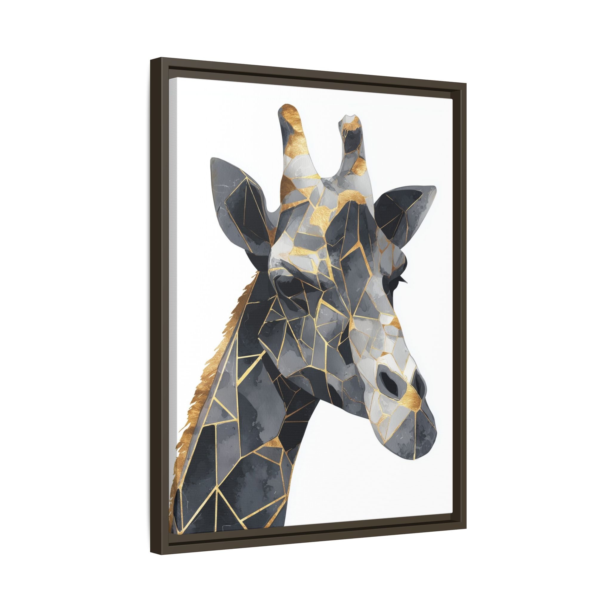 Geometric Giraffe Mosaic Framed Print : Contemporary Cubist Animal Portrait, Metallic Gold Angular Design   |   Custom Orders Available