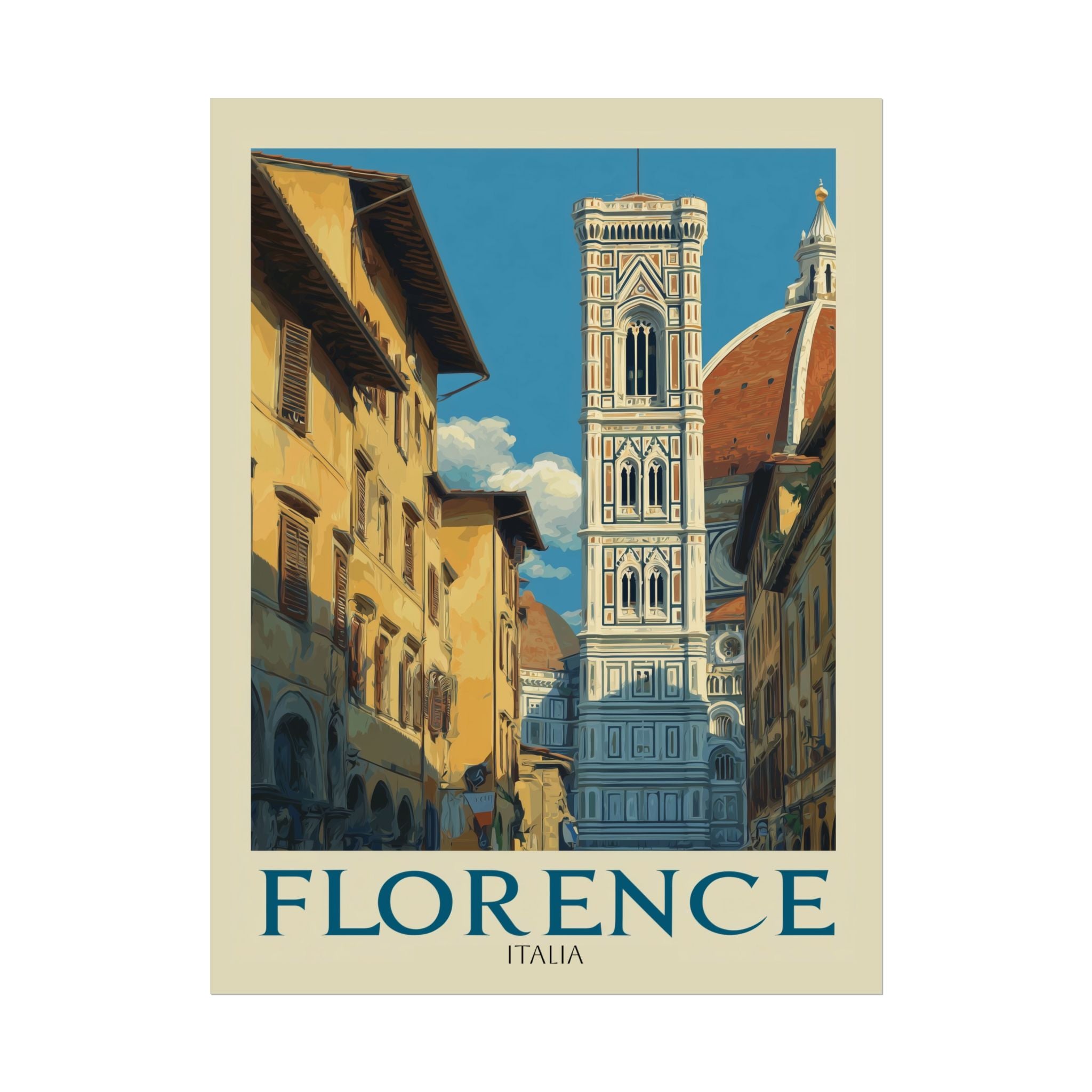 Giotto's Campanile: Vintage Florence Travel Poster, Mid-Century Architectural Illustration   |    Custom Orders Available