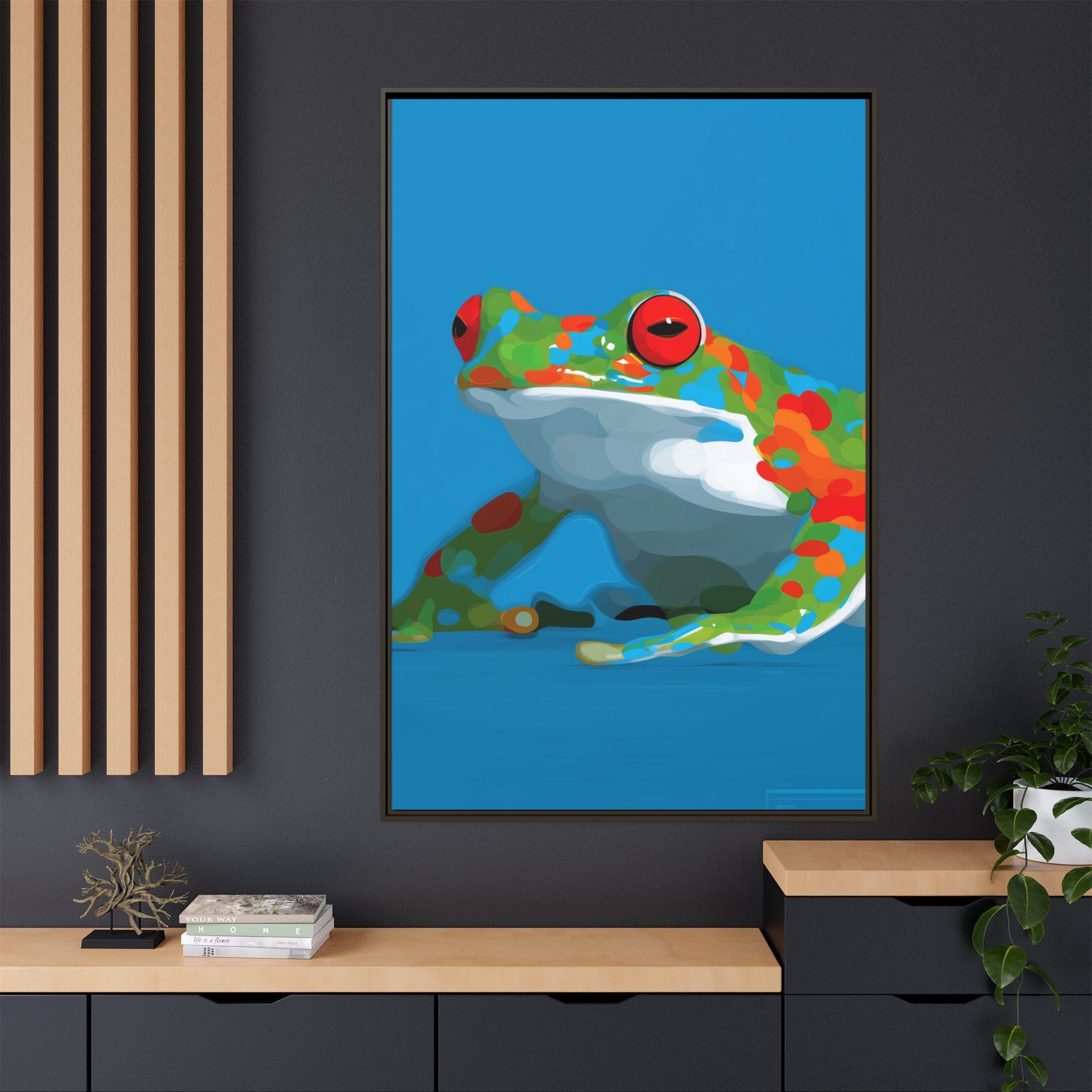 Chromatic Amphibian Framed Print : Mosaic Frog Vector Art, Modern Wildlife Illustration   |  Personalized & Custom Orders Available