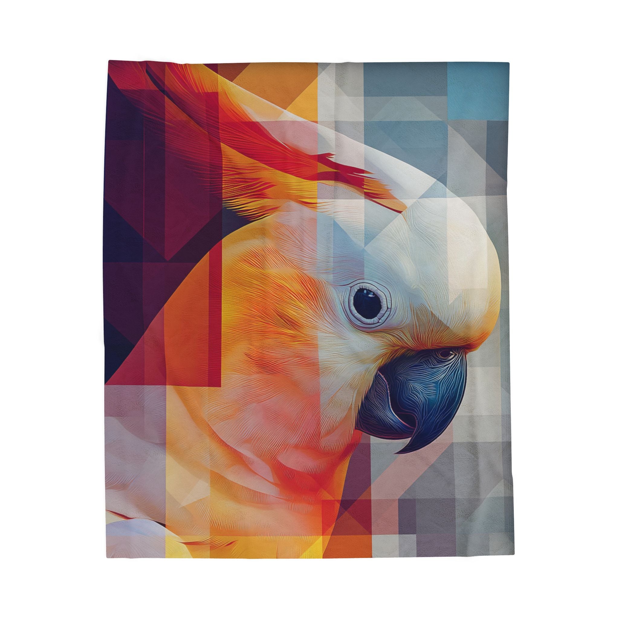 Prismatic Plumage Quilt Cover, Doona Cover, Duvet : Geometric Cockatoo Portrait, Digital Mosaic Art   |    Custom Orders Available