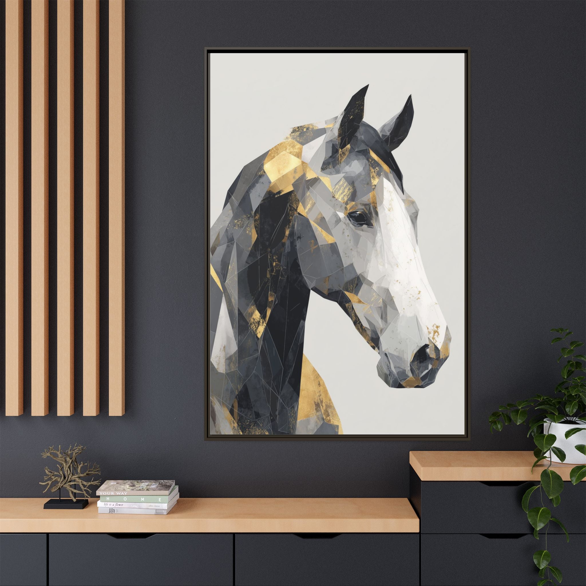 Geometric Stallion: Cubist Equine Art, Modern Metallic Polygonal Design   |  Personalized & Custom Orders Available