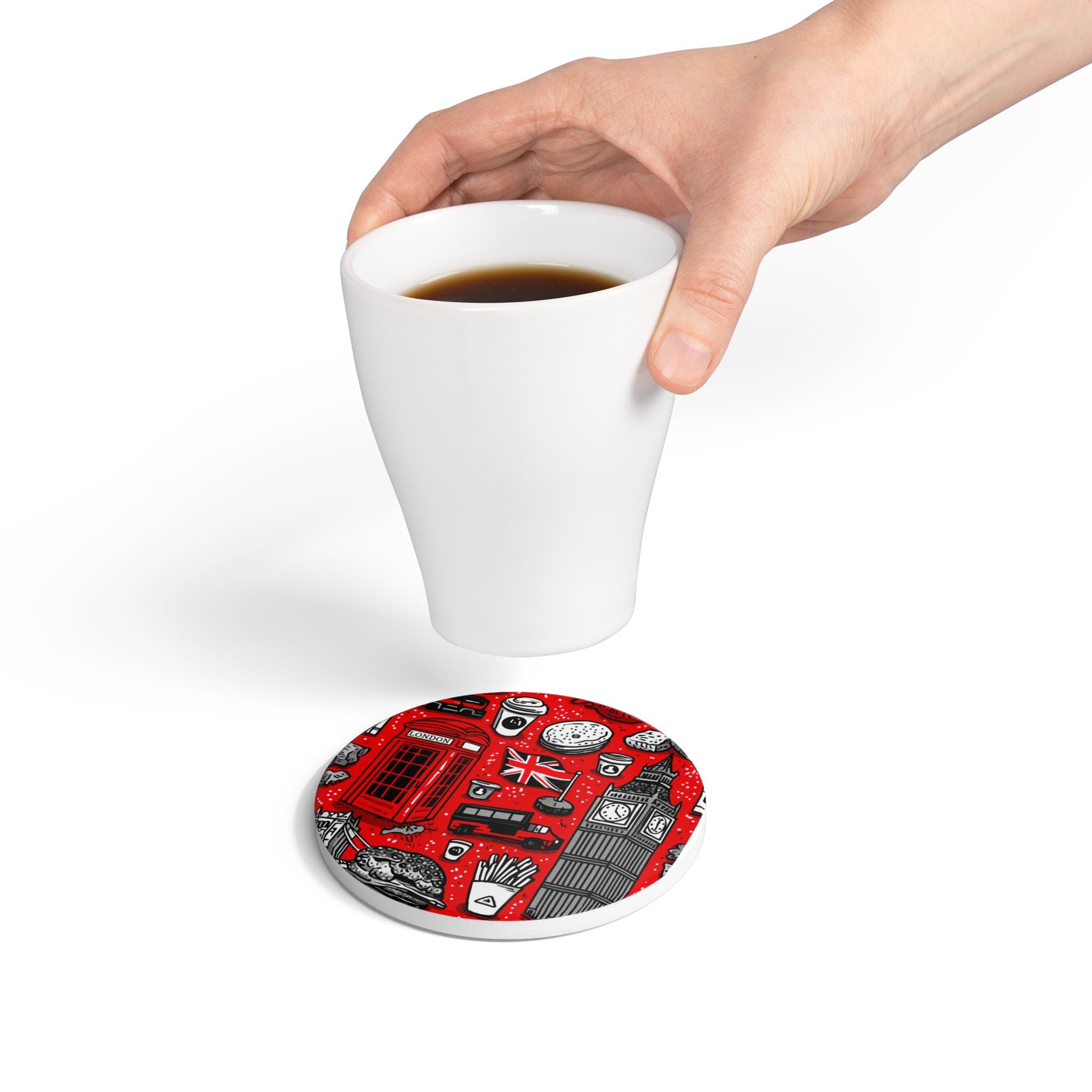 London-Themed Ceramic Coaster, UK Home Decor, Decorative Drink Coaster, Gift for Travelers, Kitchen Accessories, Coffee Table Decor