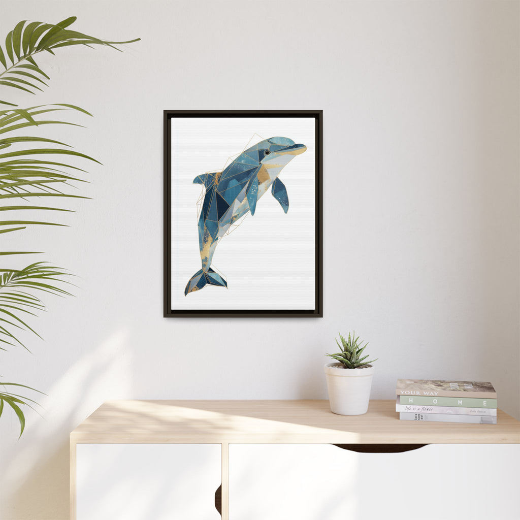Crystalline Dolphin Framed Print : Geometric Marine Mosaic, Fractalized Blue Abstract   |  Personalized & Custom Orders Available