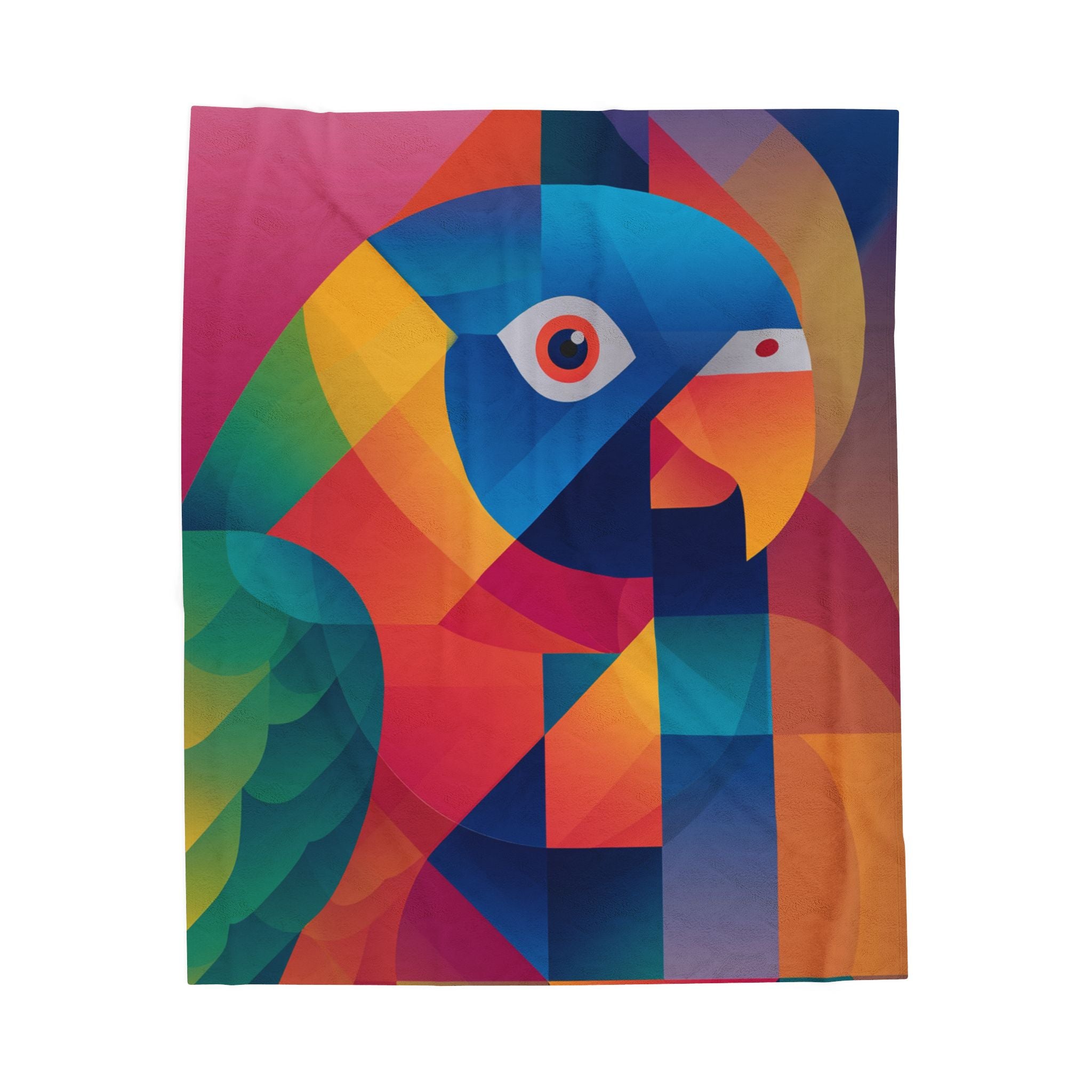 Cubist Parrot Quilt Cover, Doona Cover, Duvet : Geometric Avian Abstraction, Prismatic Color Palette   |    Custom Orders Available