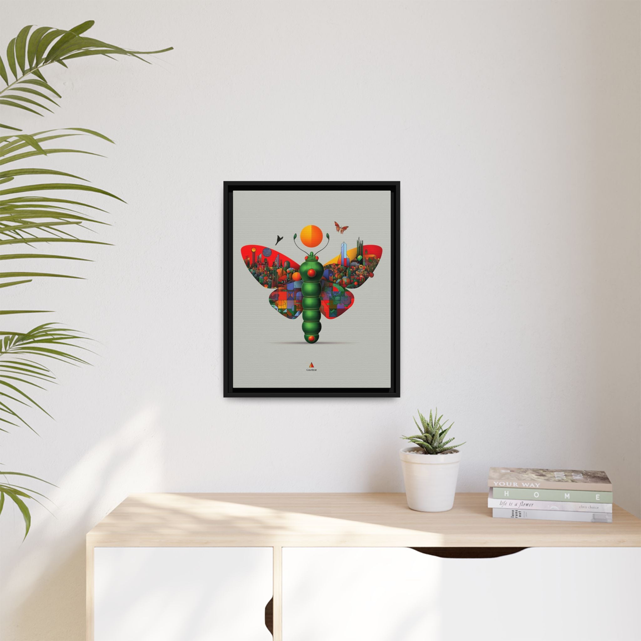 Urban Metamorphosis Framed Print: Geometric Cityscape Butterfly, Digital Surrealism Collage   |  Custom Orders Available
