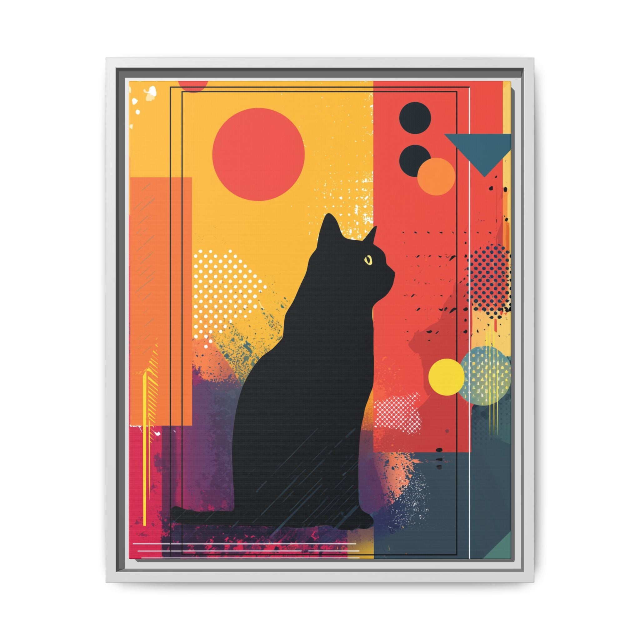 Feline Geometry Framed Print: Abstract Cat Silhouette, Retro Digital Design   |  Personalized & Custom Orders Available