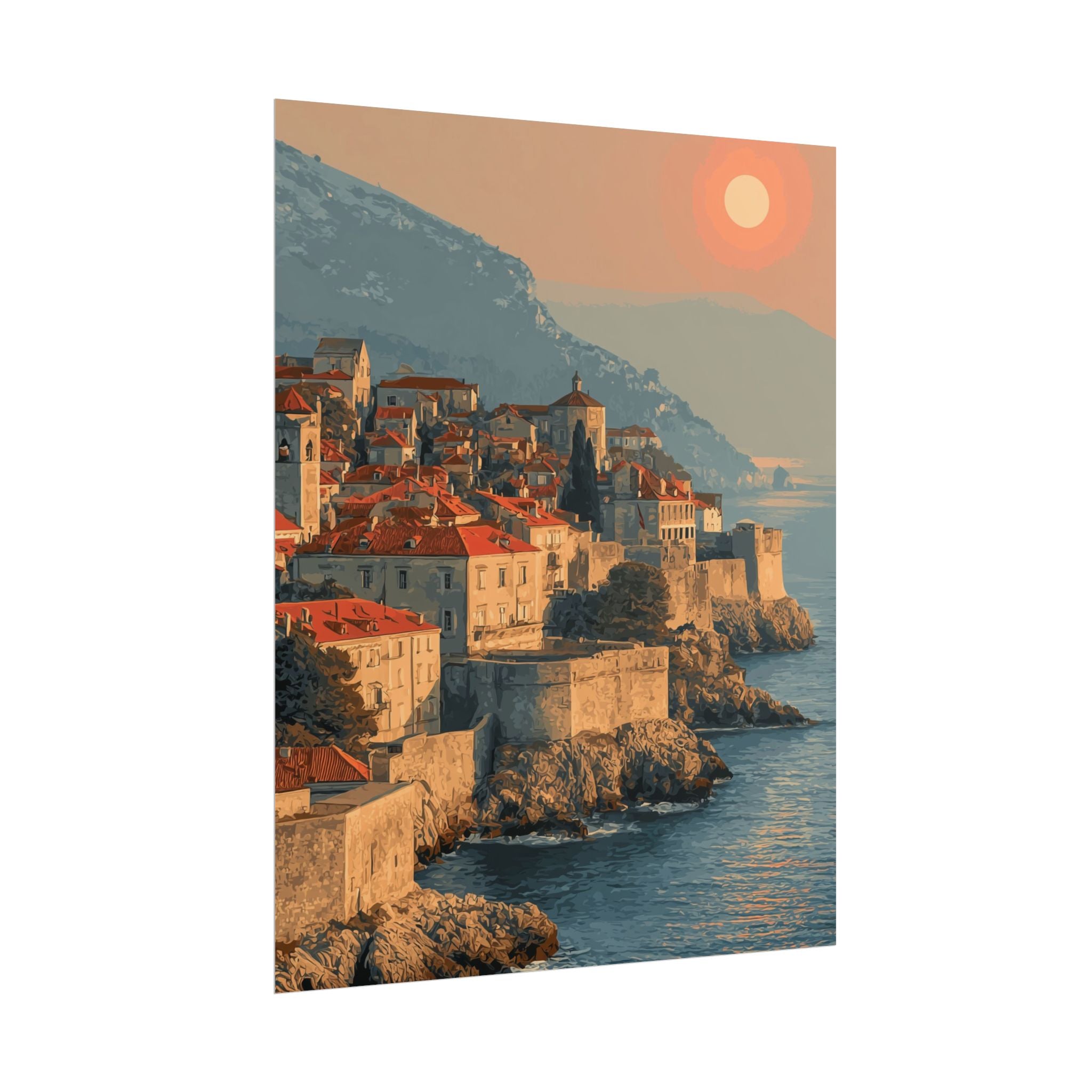 Dubrovnik's Golden Hour: Medieval Coastal Cityscape, Adriatic Sunset Panorama   |    Custom Orders Available