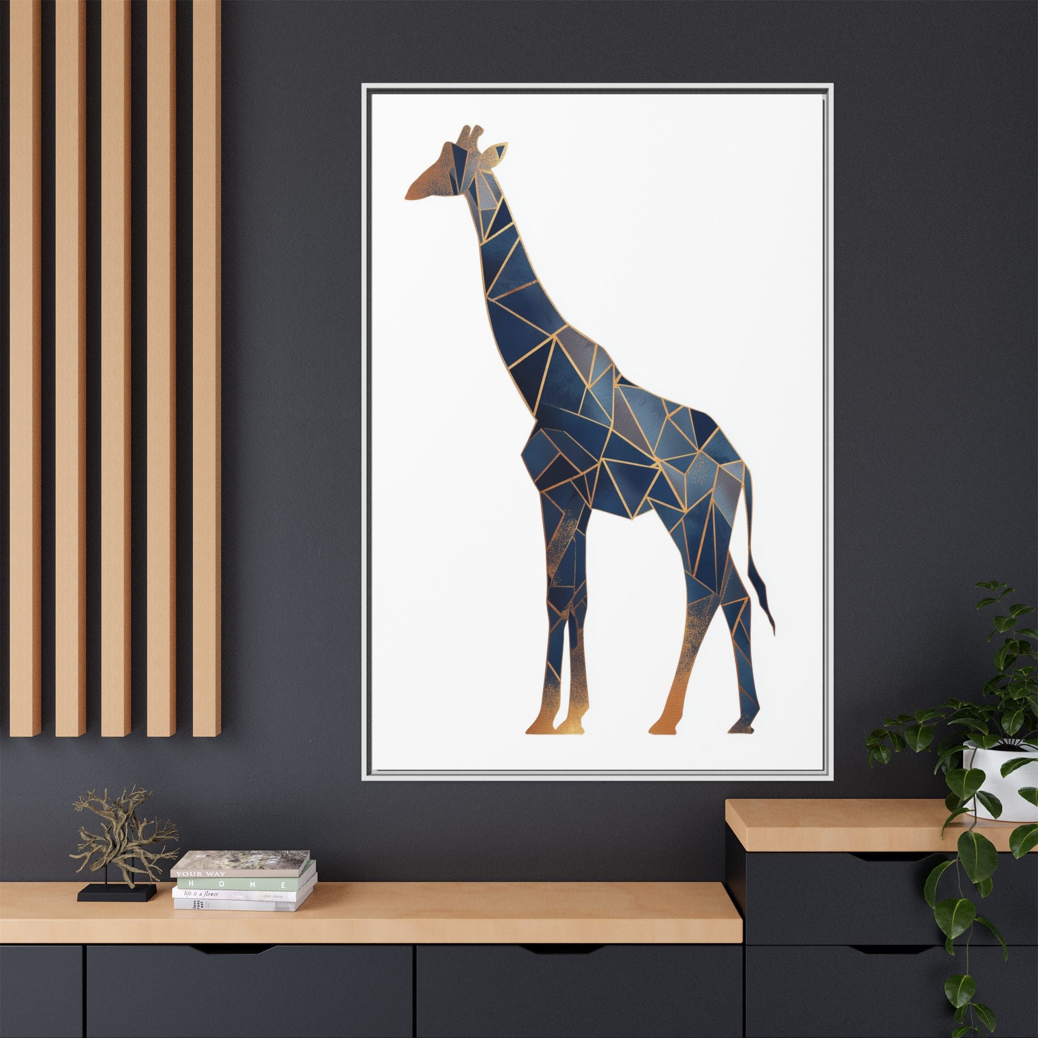 Geometric Giraffe Framed Print : Faceted Blue Mosaic, Modern Wildlife Art   |  Personalized & Custom Orders Available