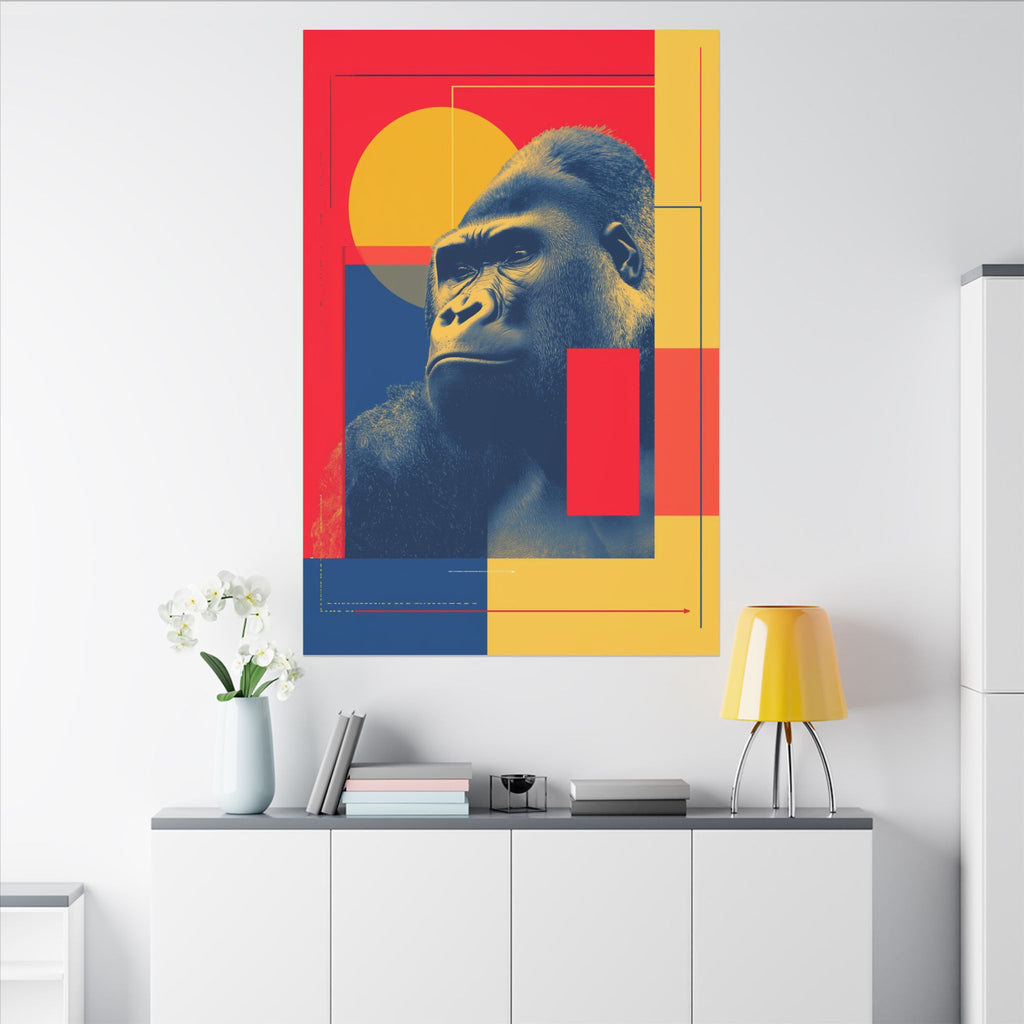 Regal Primate: Geometric Pop Art Portrait, Blue and Yellow Gorilla Graphic, Contemporary Wildlife Design   |  Personalized & Custom Orders