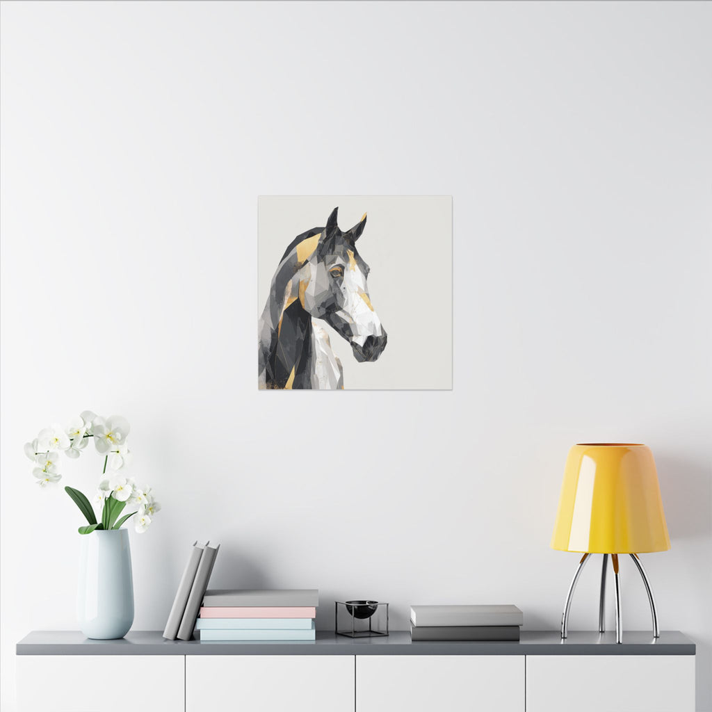 Geometric Equine Elegance: Polygonal Horse Portrait, Modern Digital Art, Metallic Cubist Interpretation   |  Personalized & Custom Orders