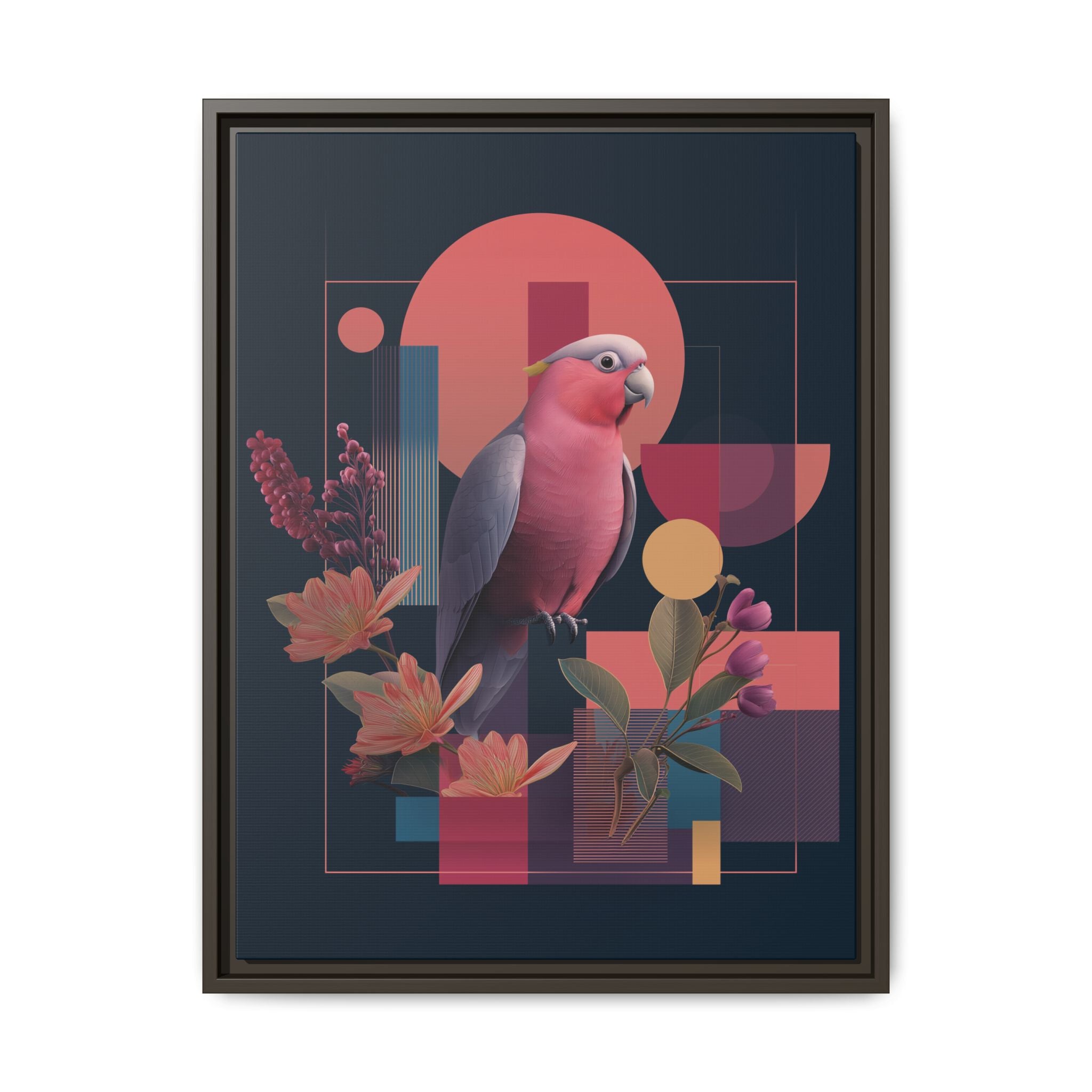 Galah Geometric Framed Print : Stylized Digital Cockatoo Portrait, Contemporary Abstract Botanical    |   Custom Orders Accepted