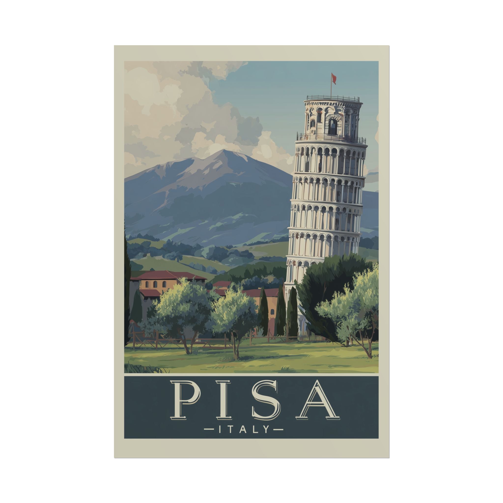 Vintage Pisa Italy Rolled Poster, Travel Wall Art, Home Decor, Gift for Travelers, Retro Print of Leaning Tower
