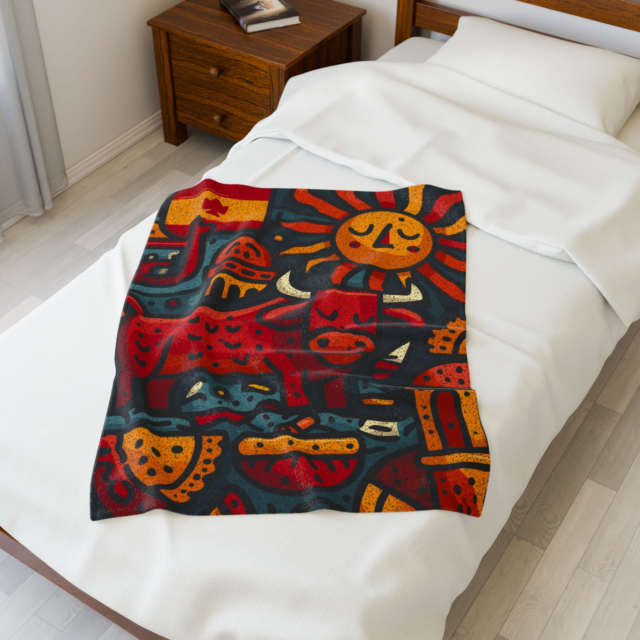 Solar Symphony Quilt Doona Duvet Cover : Geometric Folk Art Landscape, Spanish Design  |   Custom Orders Accepted