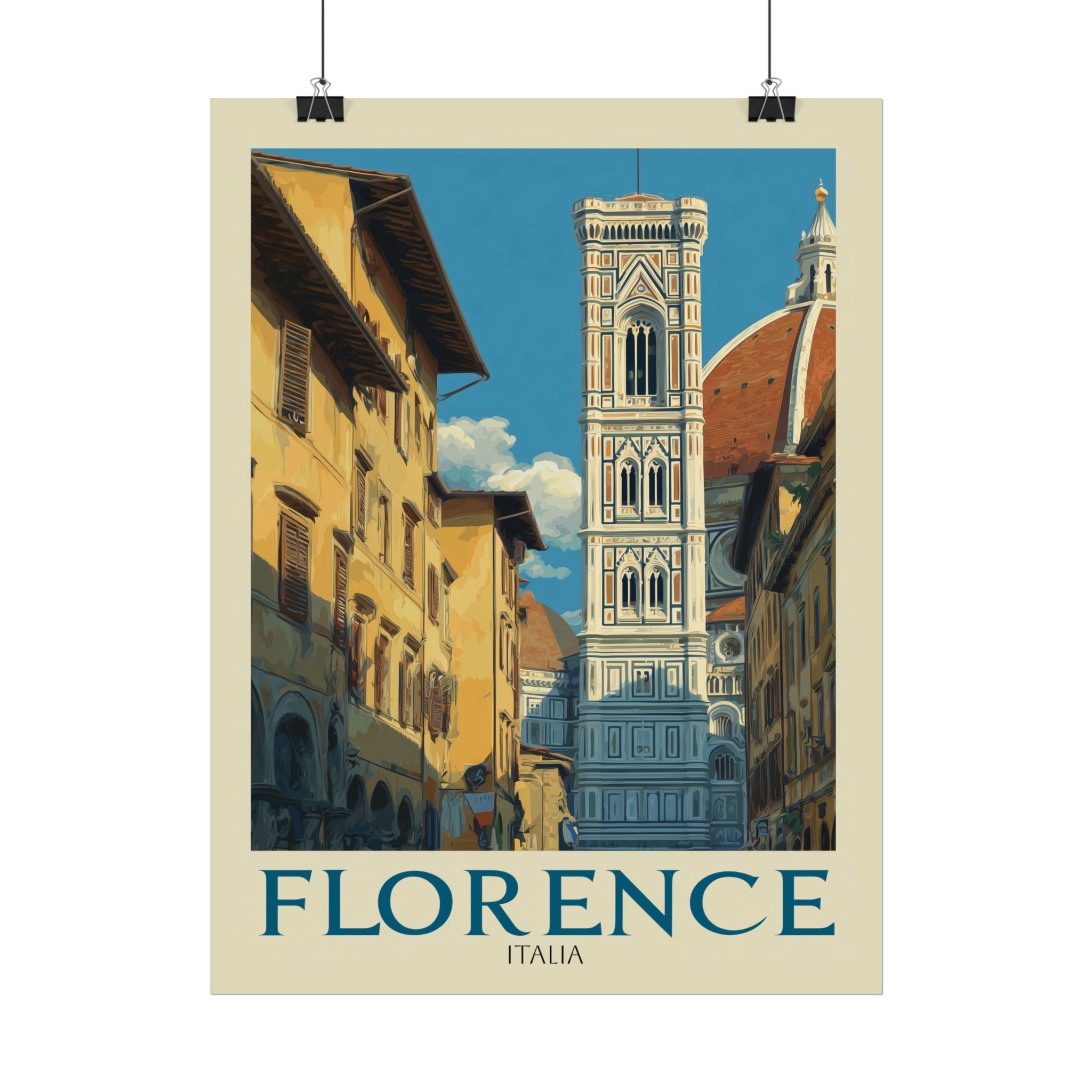 Giotto's Campanile: Vintage Florence Travel Poster, Mid-Century Architectural Illustration   |    Custom Orders Available