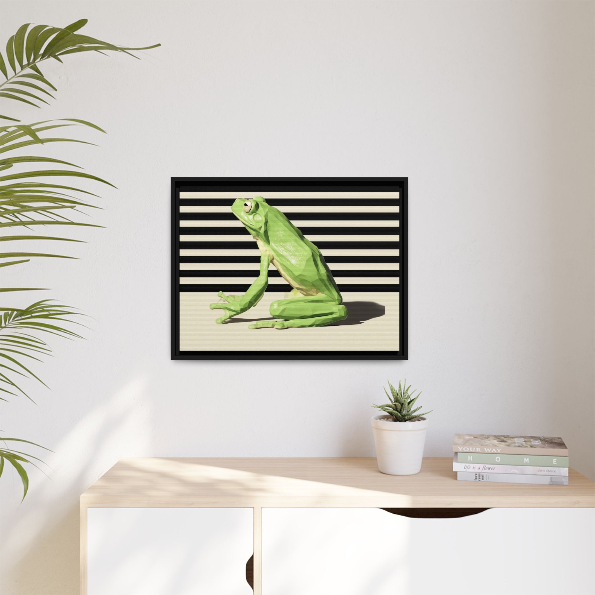 Geometric Frog Framed Print : Low-Poly Amphibian Design, Contemporary Minimalist Art   |  Personalized & Custom Orders Available
