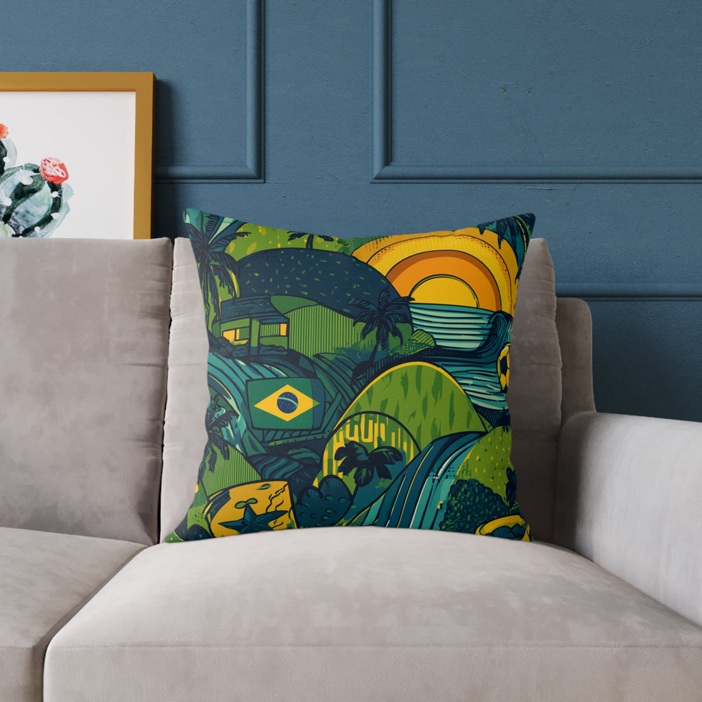 Vibrant Brazil-Themed Square Poly Canvas Pillow, Boho Decorative Cushion, Living Room Accent, Gift for Nature Lovers, Eco-Friendly [...]