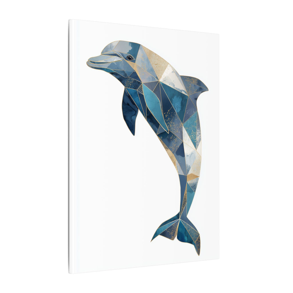 Canvas Print, Geometric Abstract Dolphin Gold Accented Art, High Quality Wall Decor, Nautical Sea Theme, Coastal Home Decor, Ocean Animal