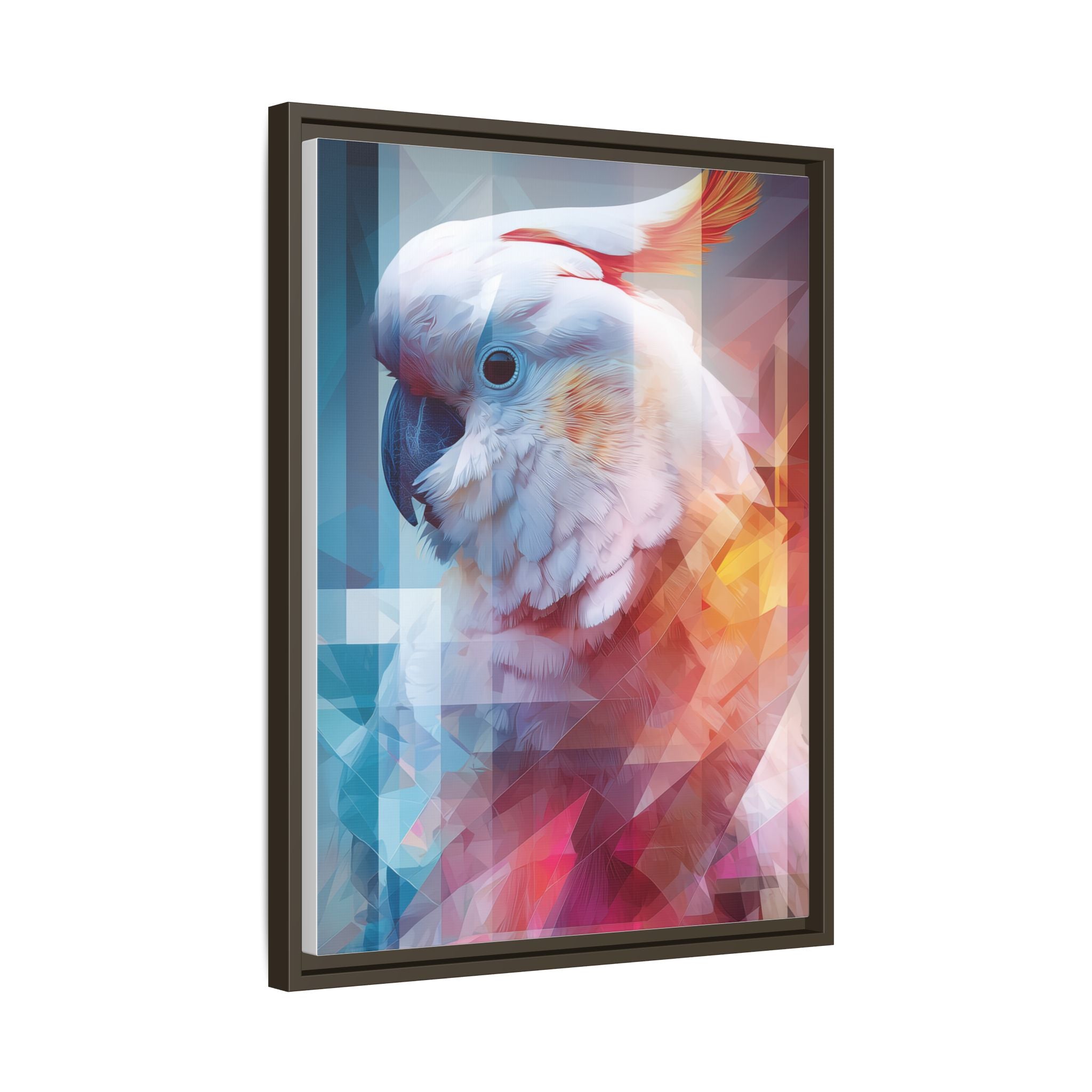 Fractured Cockatoo Framed Print: Geometric Wildlife Art, Low-Poly Digital Illustration   |  Personalized & Custom Orders Available
