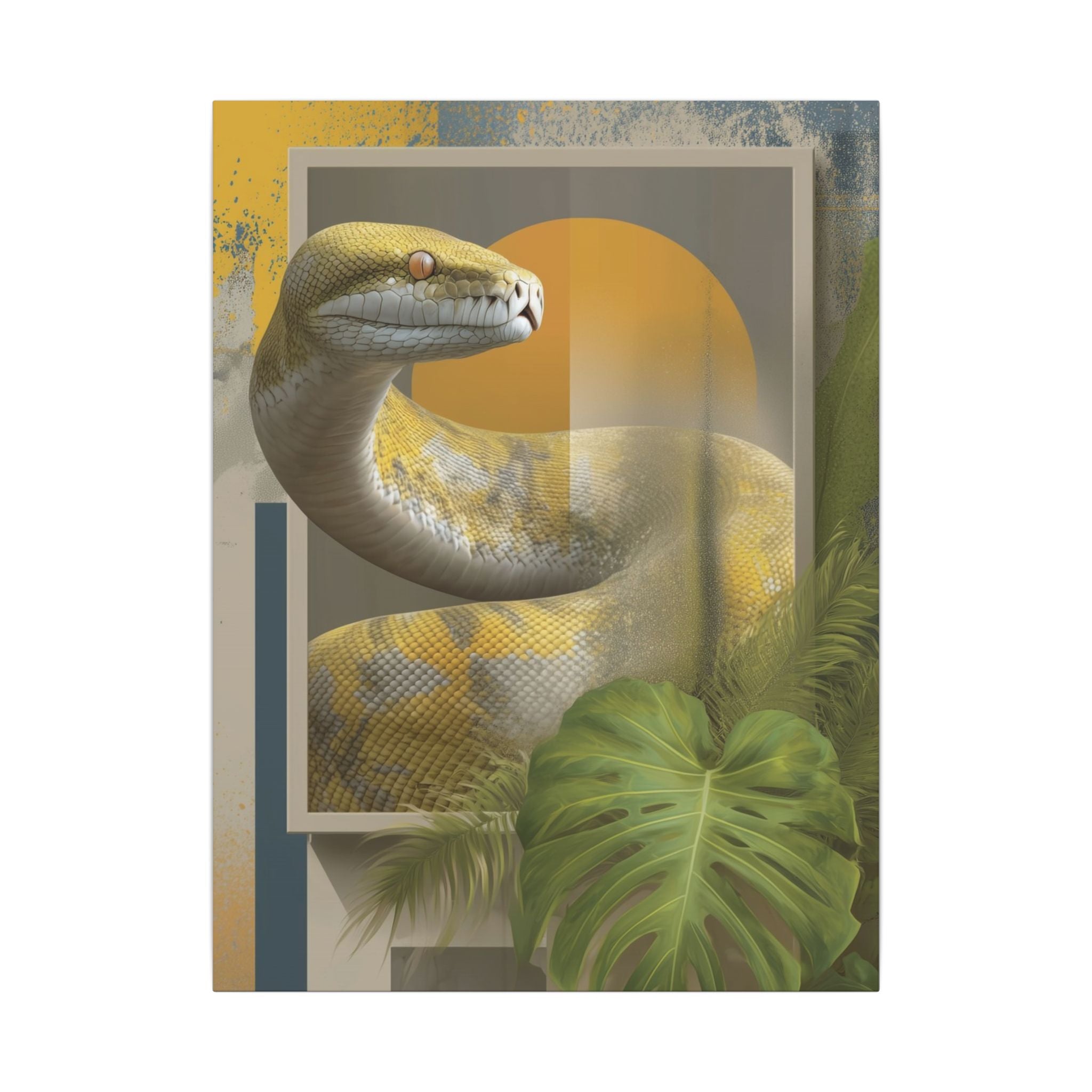 Serpent's Geometric Symphony: Tropical Python Illustration, Modern Graphic Design   |    Custom Orders Available