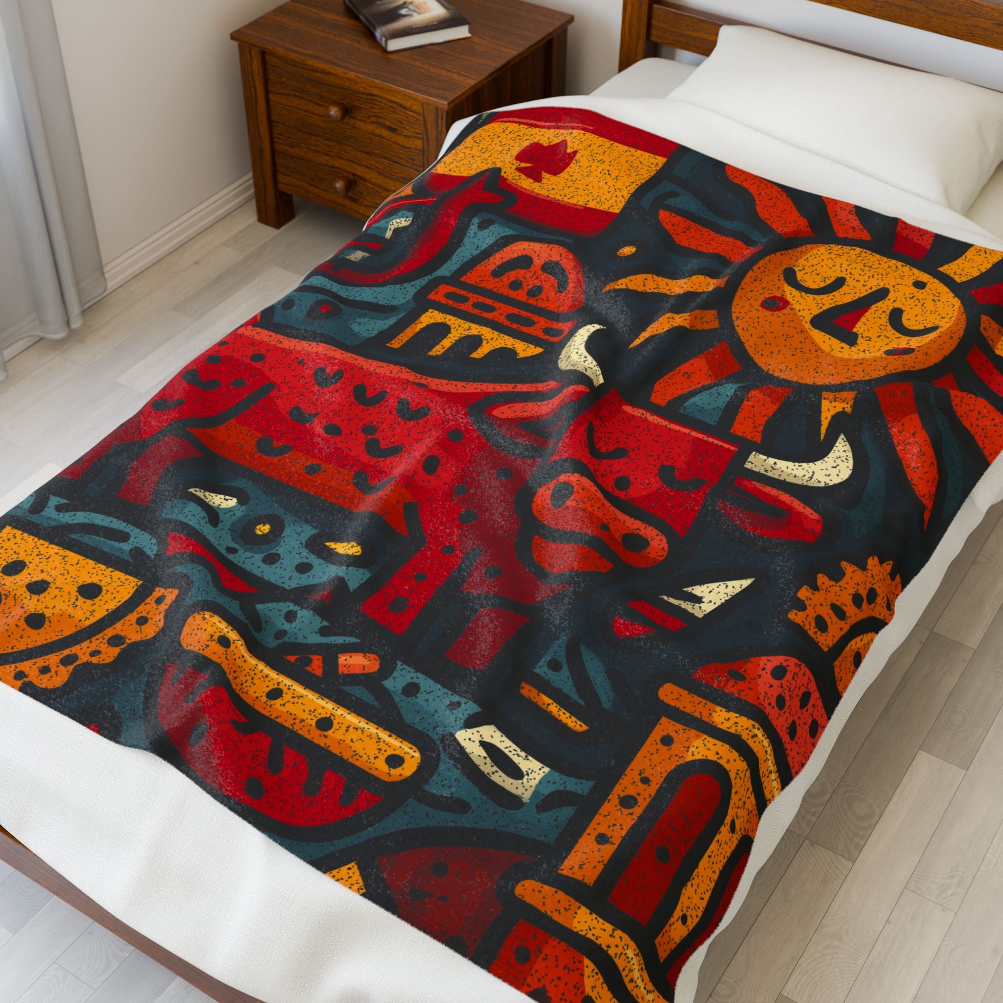 Solar Symphony Quilt Doona Duvet Cover : Geometric Folk Art Landscape, Spanish Design  |   Custom Orders Accepted