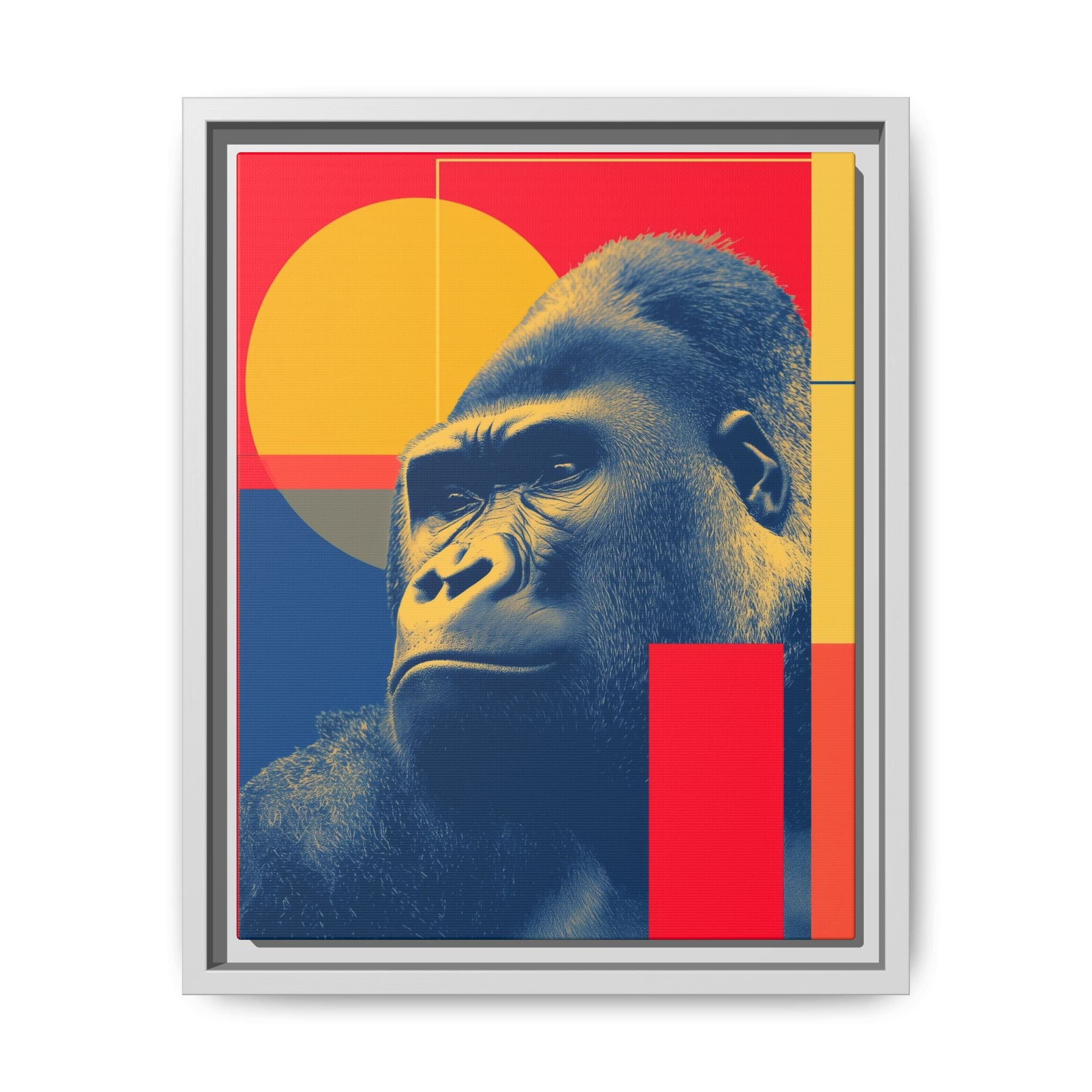 Primal Geometry: Gorilla Portrait in Blue and Yellow, Pop Art Graphic Design   |  Personalized & Custom Orders Available