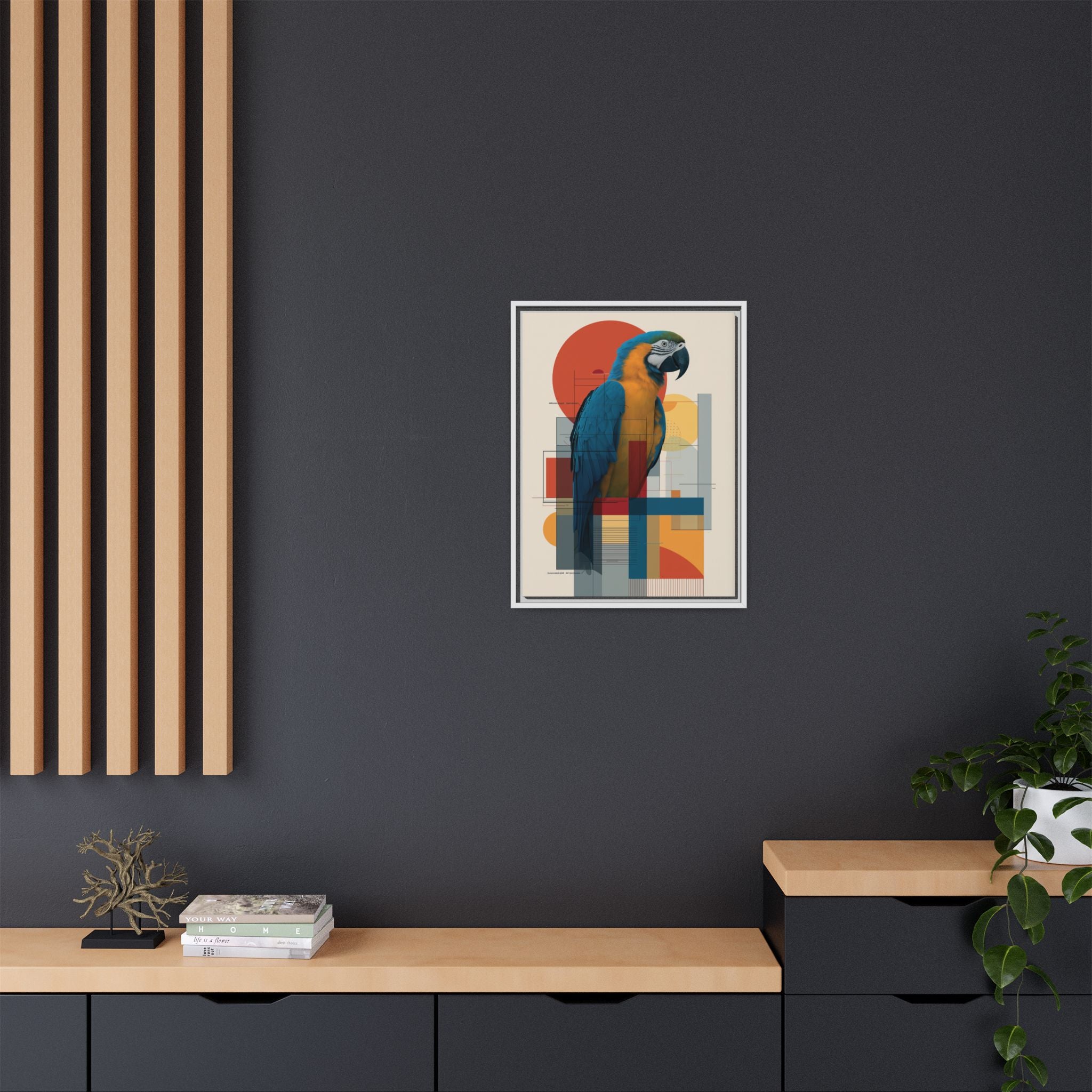 Macaw in Geometric Harmony: Modern Avian Portrait, Architectural Abstract Composition   |    Custom Orders Available
