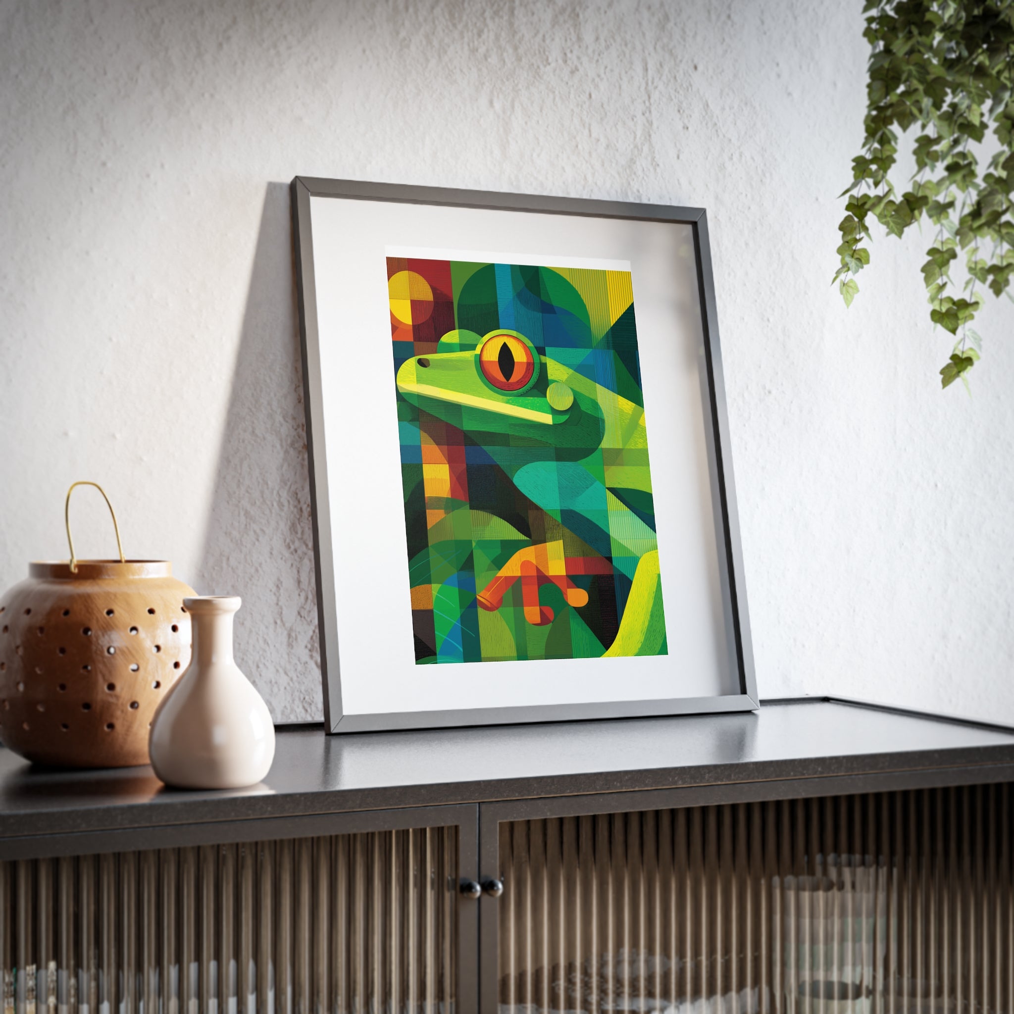Vibrant Frog Art Framed Poster, Colorful Wall Decor, Nature-Inspired Home Decor, Unique Gift for Animal Lovers, Modern Art Print