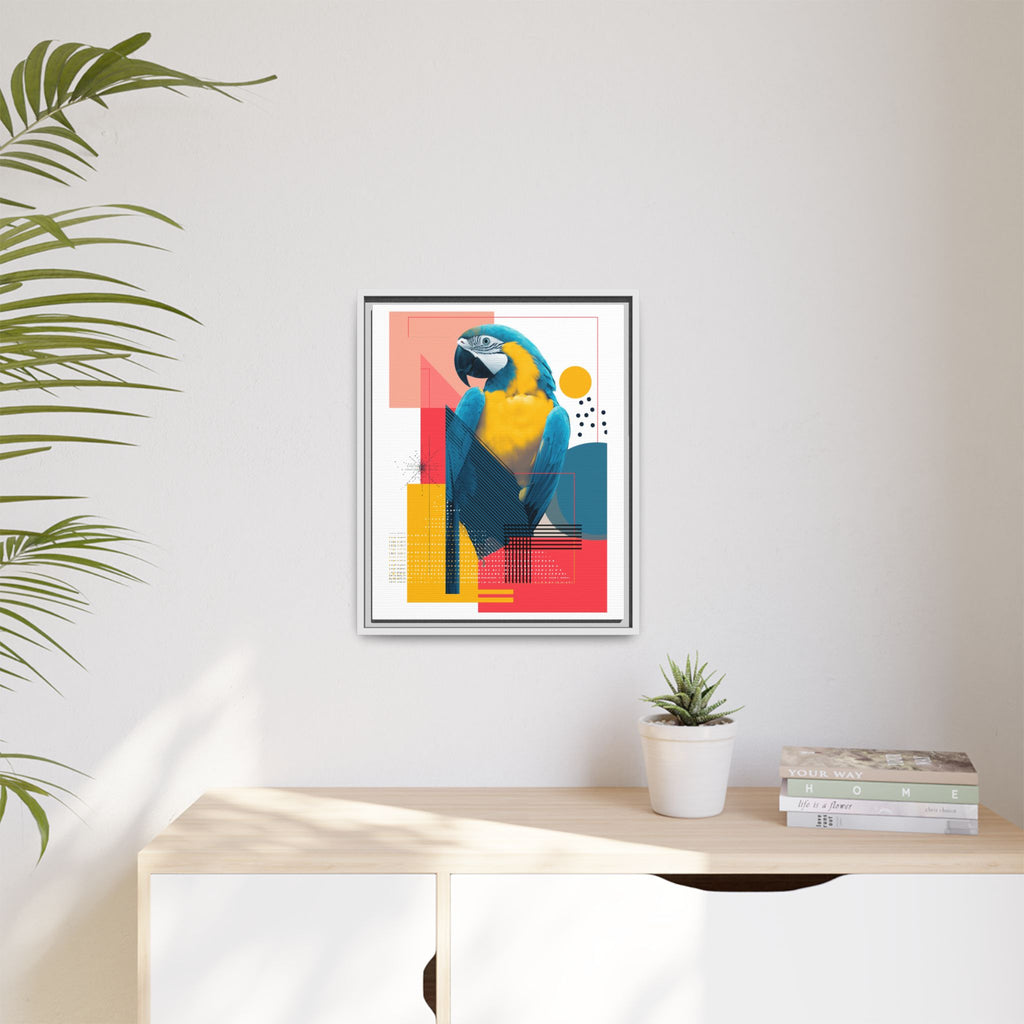 Prismatic Parrot Framed Print: Blue and Yellow Macaw in Geometric Space, Digital Art Composition   |  Personalized & Custom Orders Available