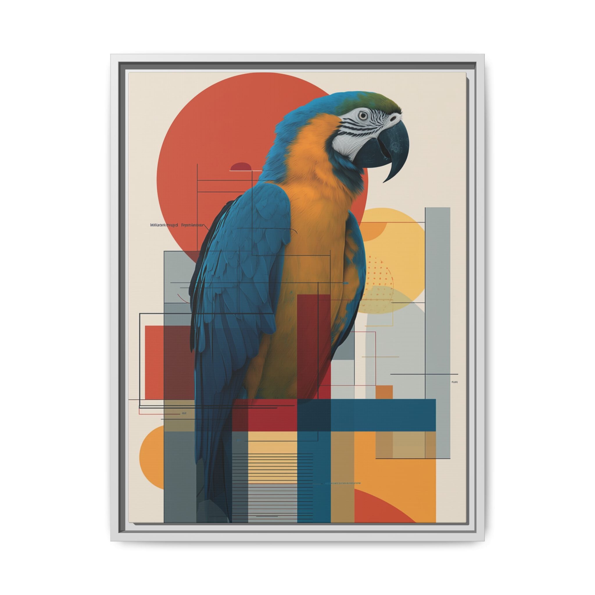 Vibrant Macaw Geometric Framed Print: Avian Realism, Modern Abstract Composition   |  Personalized & Custom Orders Available