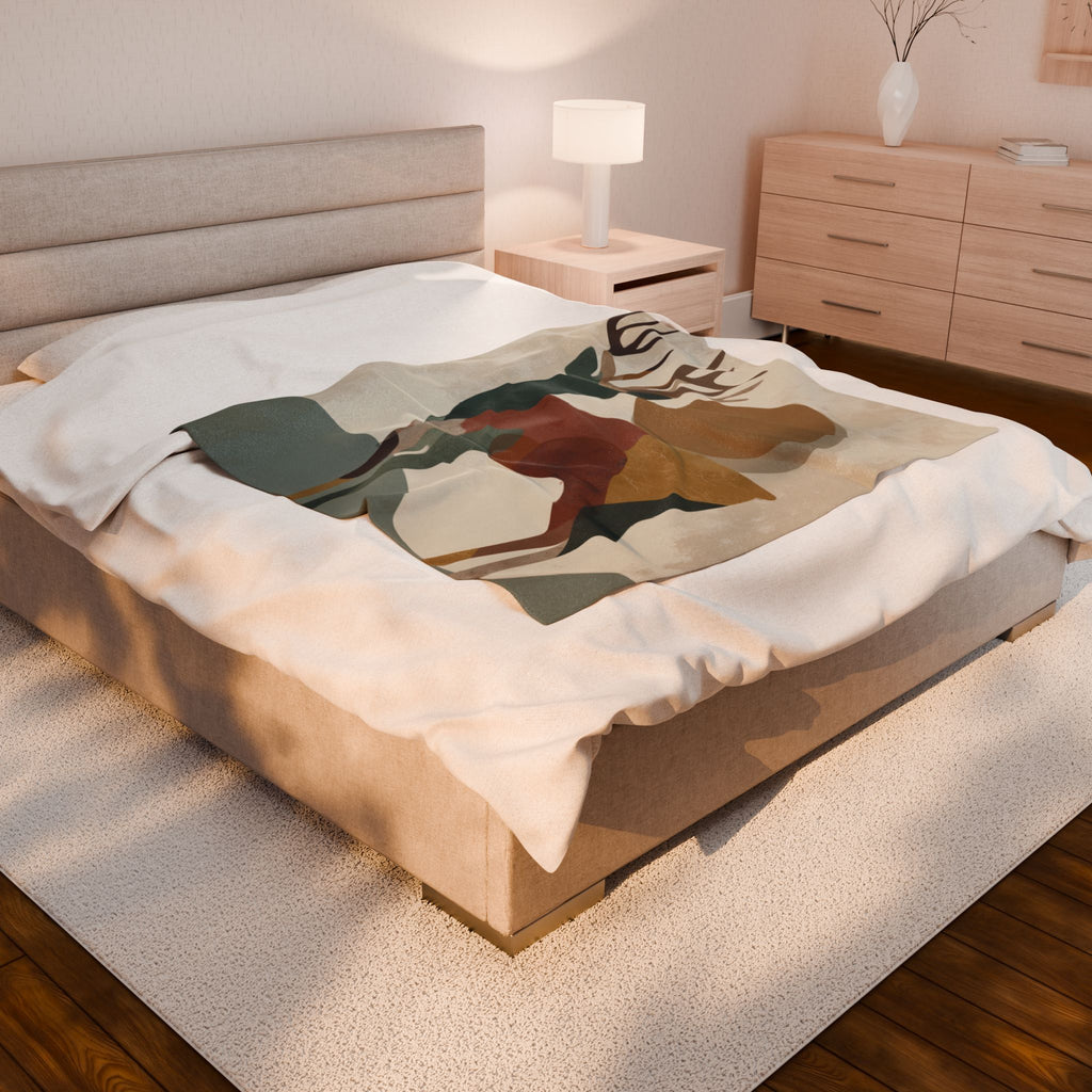 Plush Blanket, Geometric Earthen Toned Deer, Modern Decor, Cozy Home Accent, Gift for Nature Lover, Holiday Christmas Throw, Warm Fleece