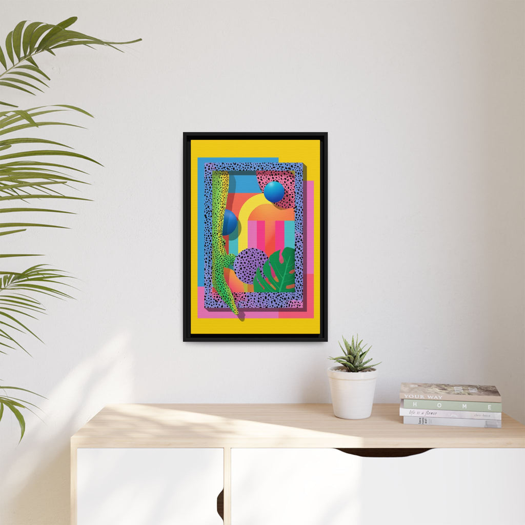 Geometric Rhythms: Abstract Layers of Color, Dimensional Shapes and Tropical Elements, Vibrant Modern Art Composition   |   Custom Orders
