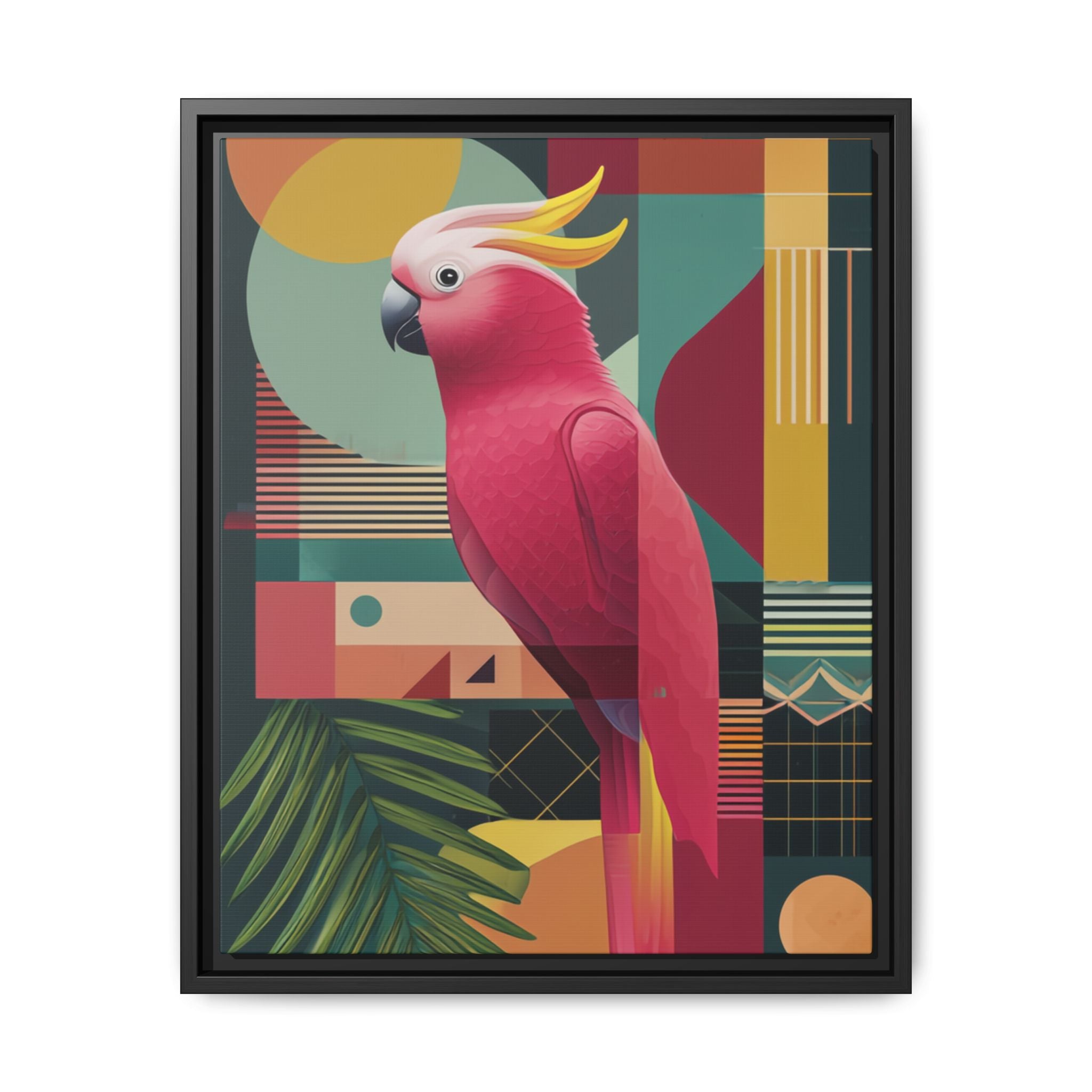 Geometric Cockatoo Framed Print: Mid-Century Modern Bird Art, Contemporary Graphic Print   |  Personalized & Custom Orders Available