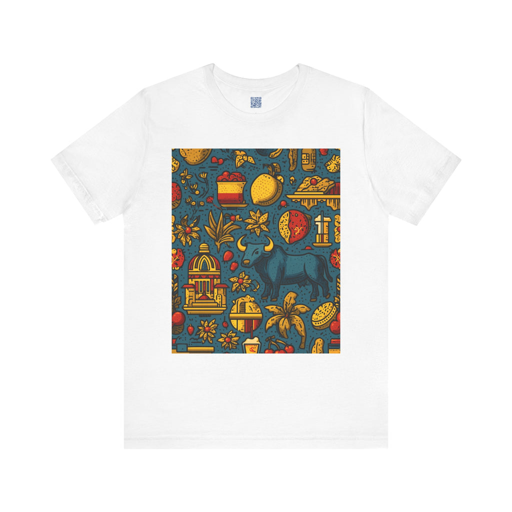 Vibrant Spanish Print Tee, Casual T-Shirt, Comfortable Unisex Shirt, Gift for Nature Lovers, Summer Style, Outdoor Wear, Trendy Apparel
