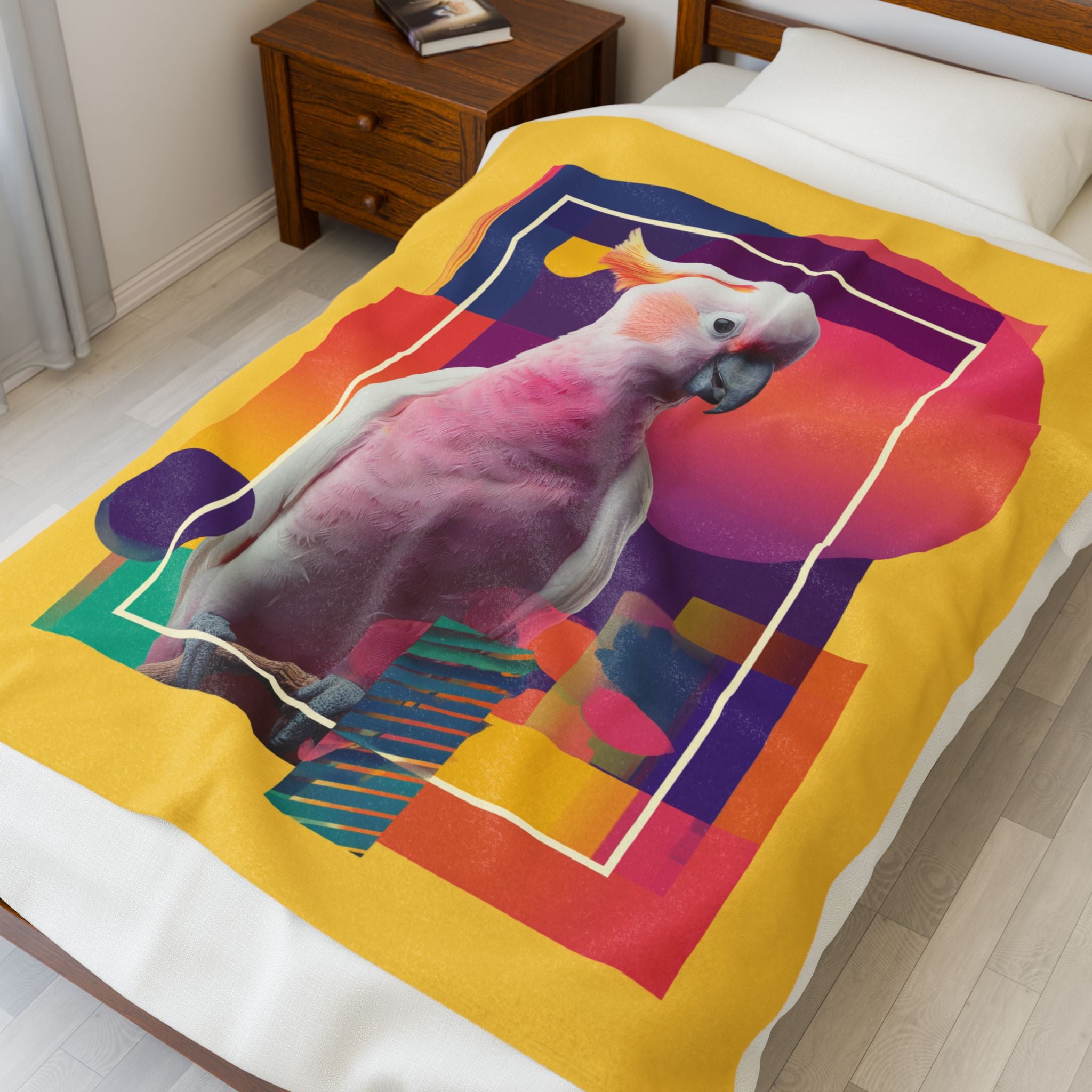 Radiant Cockatoo Quilt Cover, Doona Cover, Duvet : Geometric Pop Art Portrait, Vibrant Wildlife Design   |    Custom Orders Available